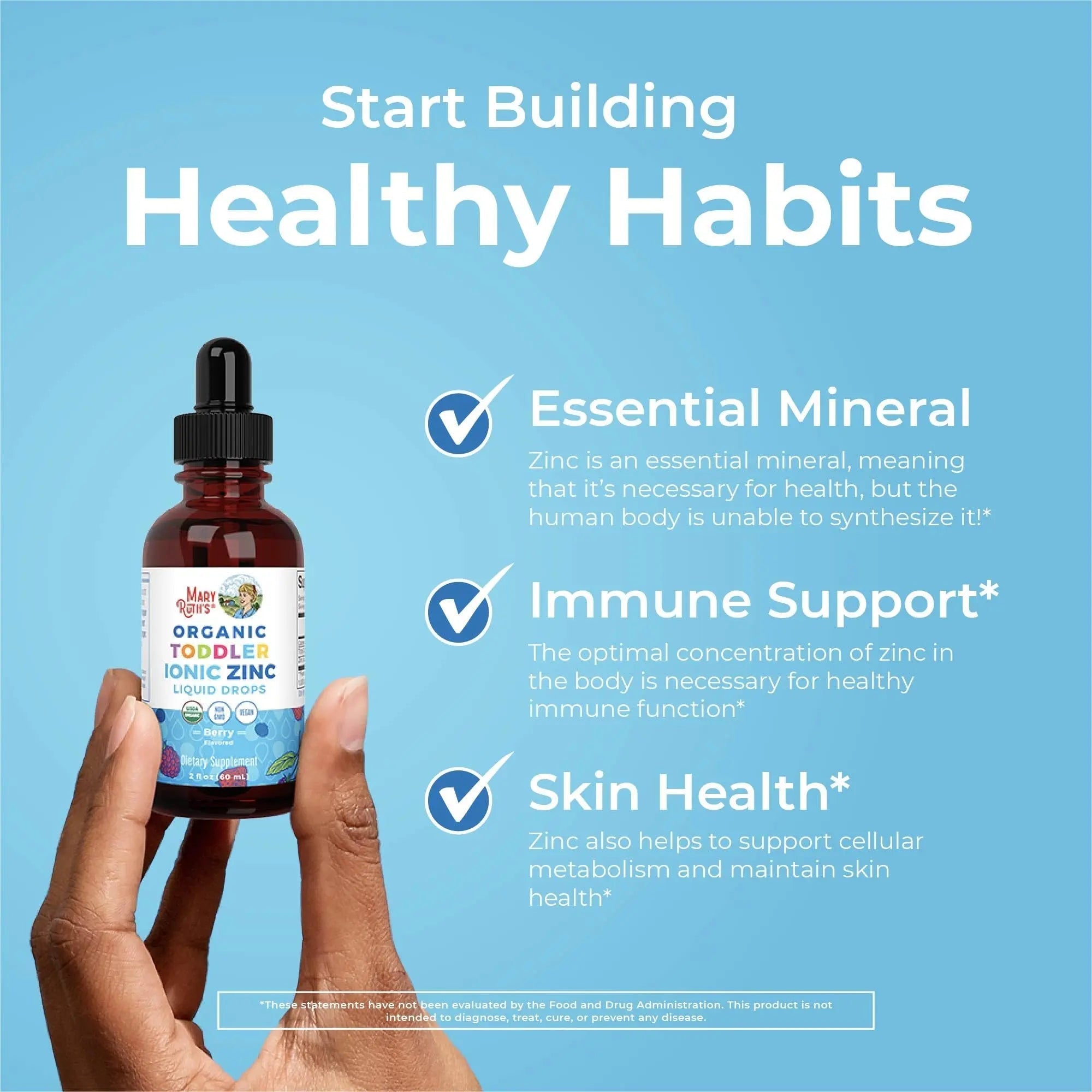 MaryRuth Organics USDA Toddler Liquid Drops | Zinc Sulfate | Immune Support Supplement| Skin Health | Vegan | Formulated for Ages 1-3 | Delicious Berry Flavor | 1 Month Supply | 2 Fl Oz - TrustMedUSA