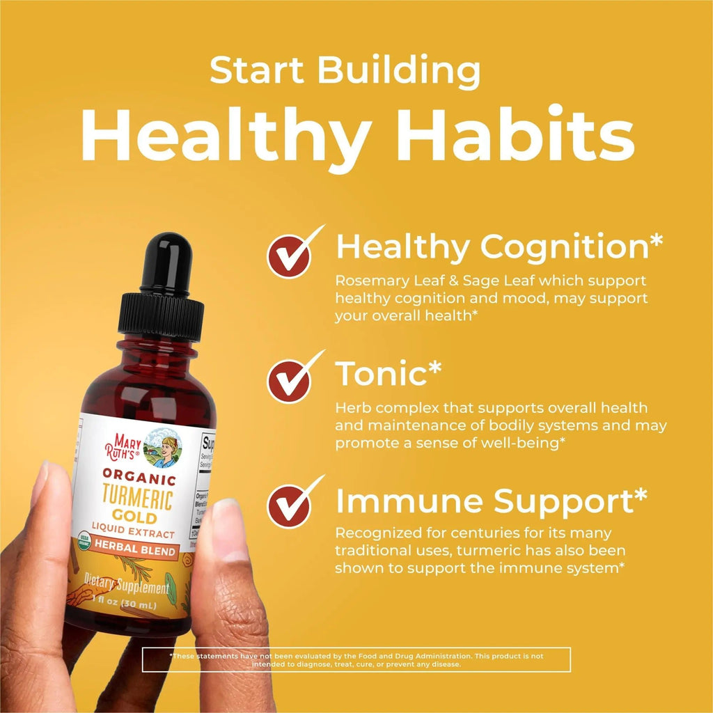 MaryRuth Organics USDA Turmeric Gold Liquid Drops | Herbal Blend | Turmeric Curcumin | Black Pepper | Cassia Cinnamon Bark | Ginger Root | Immune Support | Non-GMO Project Verified | Vegan | 1oz - TrustMedUSA