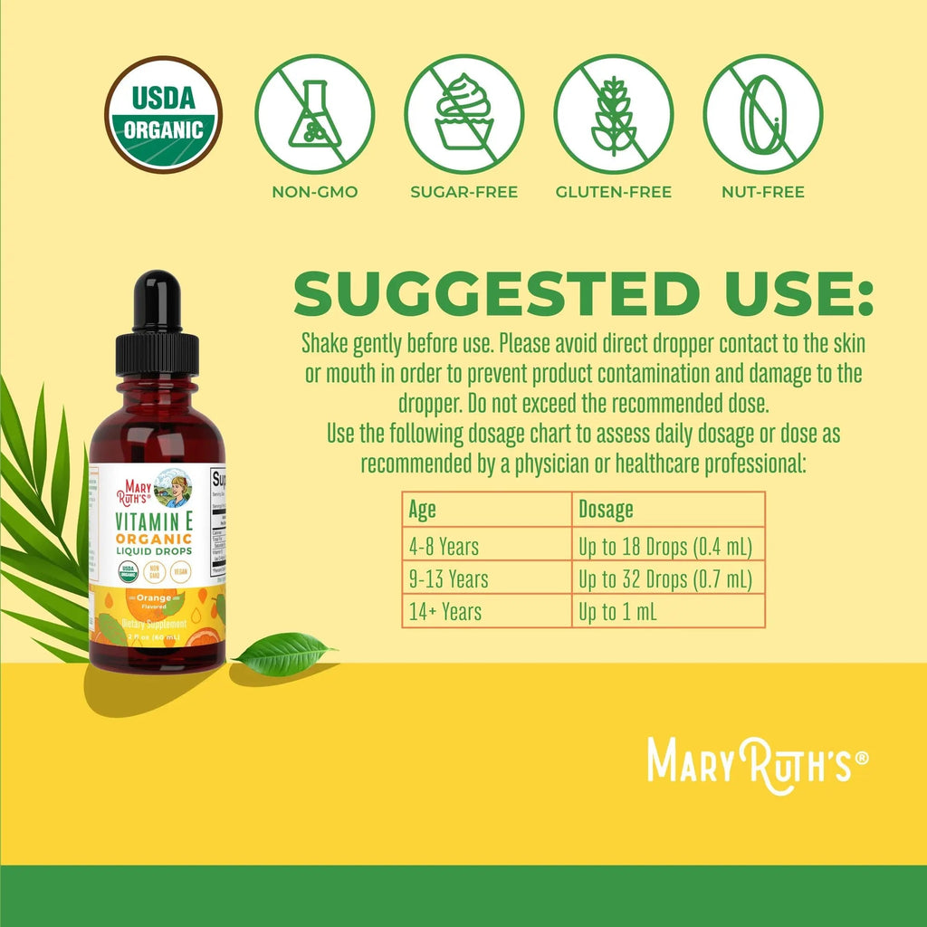 MaryRuth Organics USDA Vitamin E Liquid Drops 2 Month Supply | Bone and Joint Health | Cognitive Health for Adults and Kids | Sugar Free, Vegan, Non-GMO, Gluten Free | 2 Ounces - TrustMedUSA