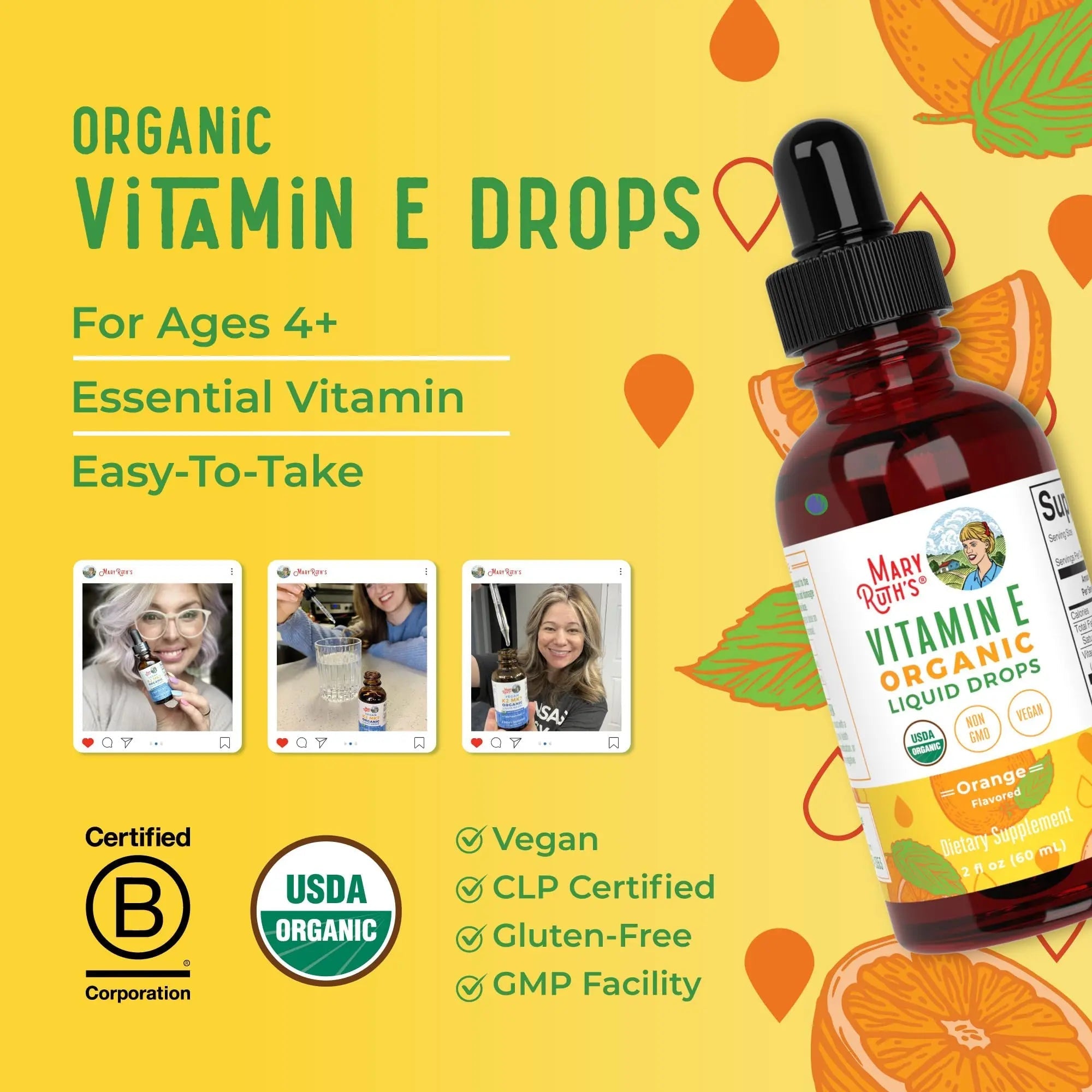 MaryRuth Organics USDA Vitamin E Liquid Drops 2 Month Supply | Bone and Joint Health | Cognitive Health for Adults and Kids | Sugar Free, Vegan, Non-GMO, Gluten Free | 2 Ounces - TrustMedUSA