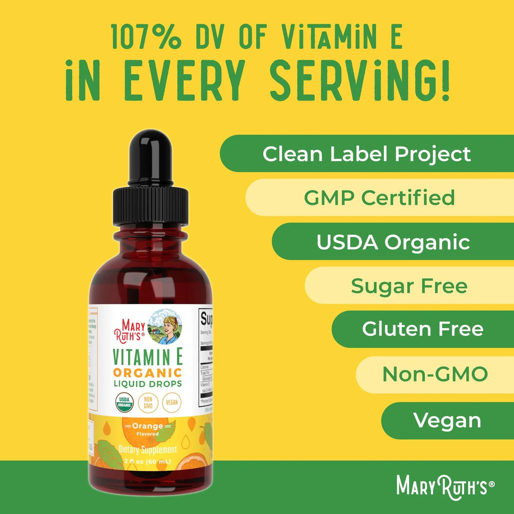 MaryRuth Organics USDA Vitamin E Liquid Drops 2 Month Supply | Bone and Joint Health | Cognitive Health for Adults and Kids | Sugar Free, Vegan, Non-GMO, Gluten Free | 2 Ounces - TrustMedUSA