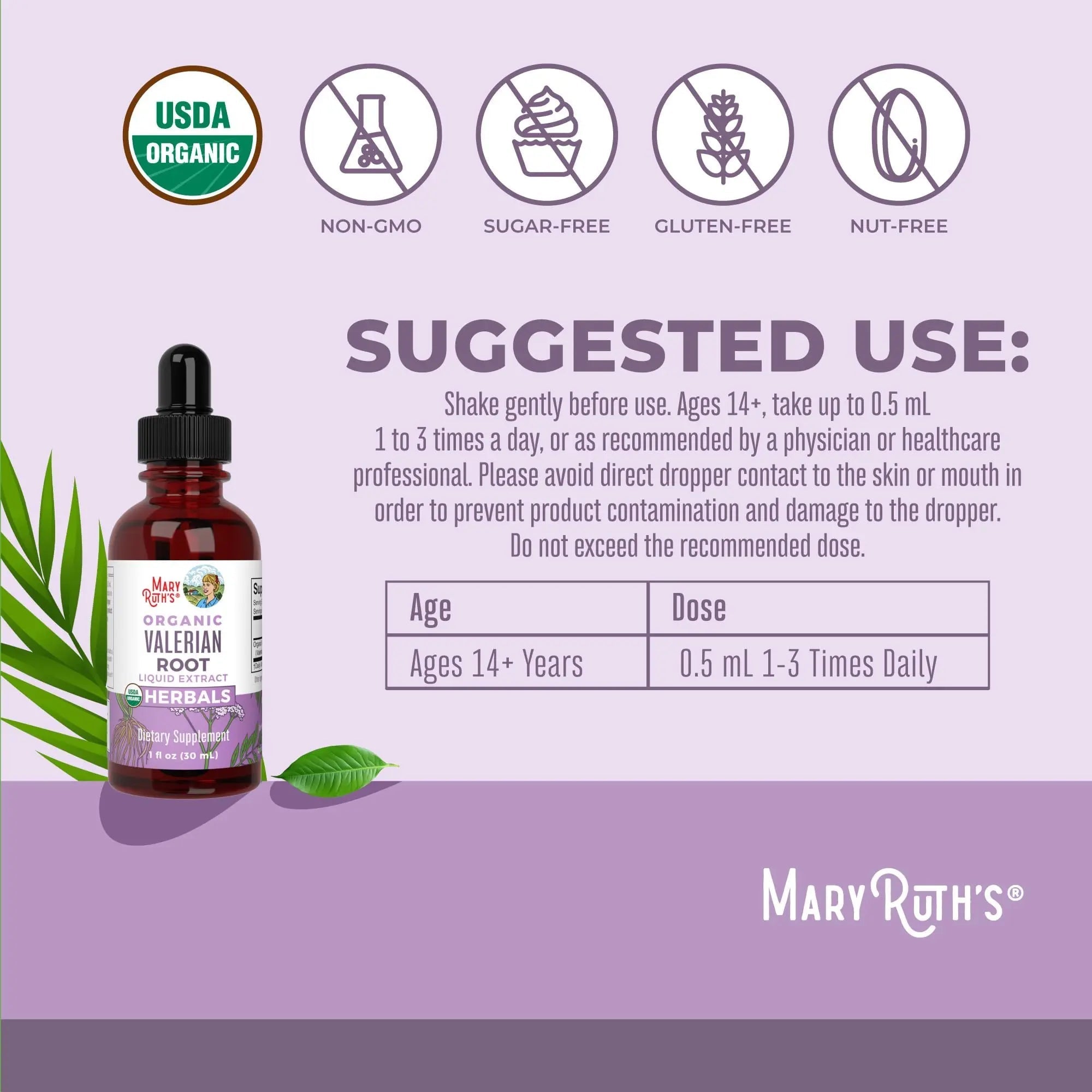 MaryRuth Organics Valerian Root Liquid Drops | 2 Month Supply | Sugar Free | USDA Organic Valerian Root Drops | Support Sleep | Calm and Stress Relief | Vegan | Non-GMO | Gluten Free | 60 Servings - TrustMedUSA