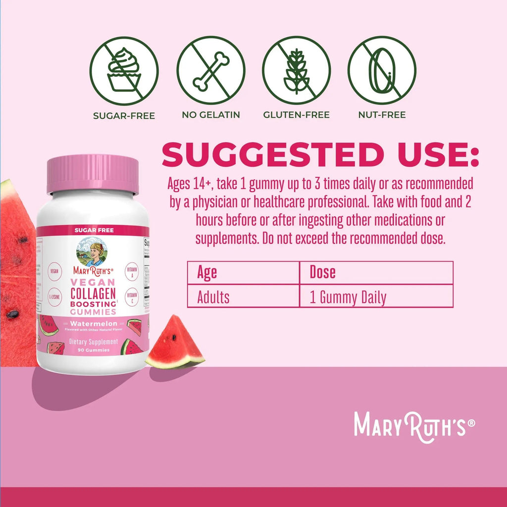 MaryRuth Organics Vegan Collagen for Women & Men, Collagen Boosting Gummies, Skin Care, Lysine, Vitamin C, Vitamin A, Amla, Supplement for Hair & Skin, Vegan, Non-GMO, Gluten Free, 90 Servings - TrustMedUSA
