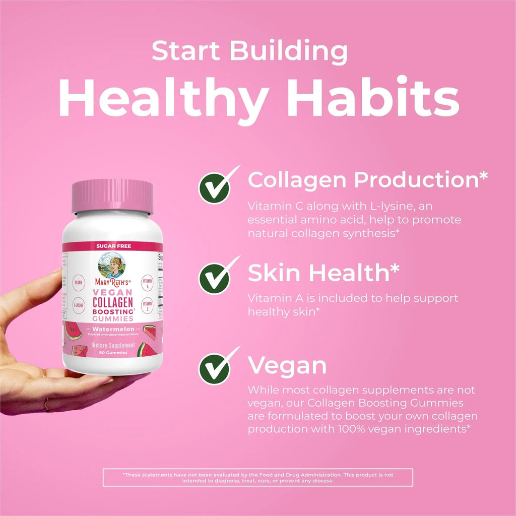 MaryRuth Organics Vegan Collagen for Women & Men, Collagen Boosting Gummies, Skin Care, Lysine, Vitamin C, Vitamin A, Amla, Supplement for Hair & Skin, Vegan, Non-GMO, Gluten Free, 90 Servings - TrustMedUSA