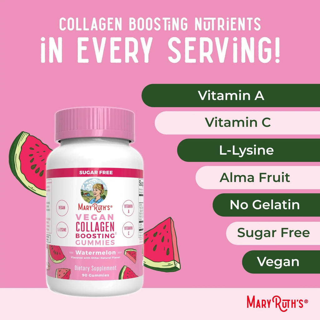 MaryRuth Organics Vegan Collagen for Women & Men, Collagen Boosting Gummies, Skin Care, Lysine, Vitamin C, Vitamin A, Amla, Supplement for Hair & Skin, Vegan, Non-GMO, Gluten Free, 90 Servings - TrustMedUSA