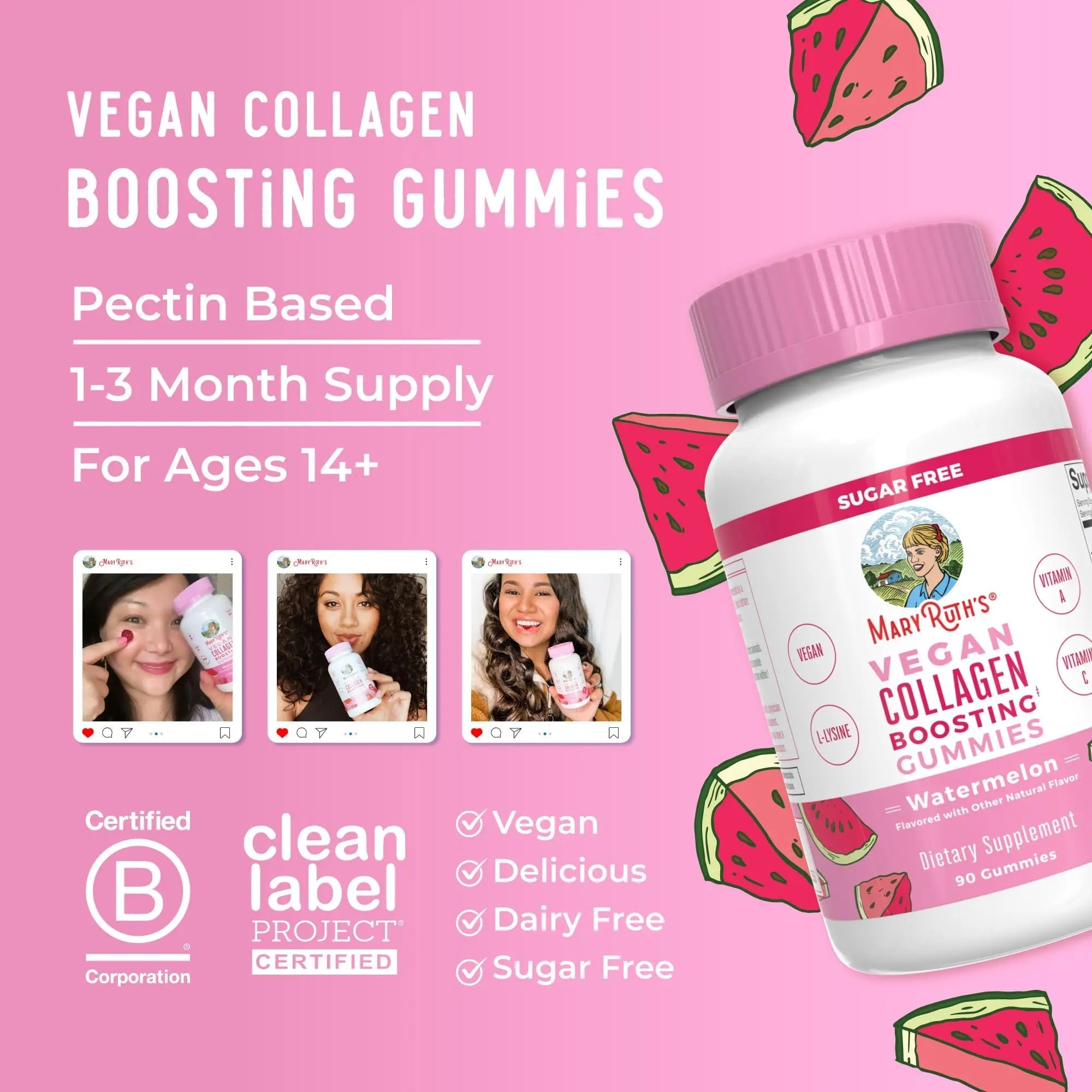 MaryRuth Organics Vegan Collagen for Women & Men, Collagen Boosting Gummies, Skin Care, Lysine, Vitamin C, Vitamin A, Amla, Supplement for Hair & Skin, Vegan, Non-GMO, Gluten Free, 90 Servings - TrustMedUSA