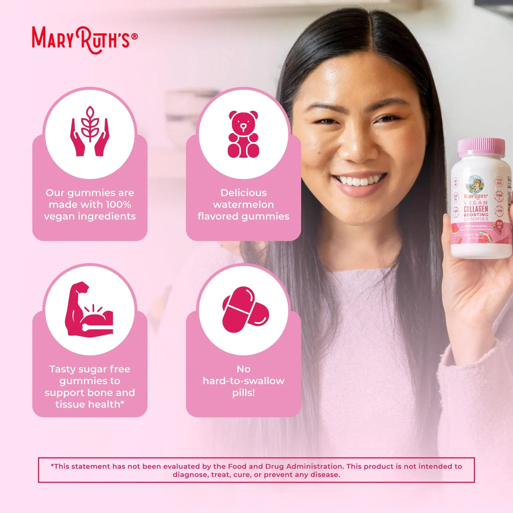 MaryRuth Organics Vegan Collagen for Women & Men, Collagen Boosting Gummies, Skin Care, Lysine, Vitamin C, Vitamin A, Amla, Supplement for Hair & Skin, Vegan, Non-GMO, Gluten Free, 90 Servings - TrustMedUSA