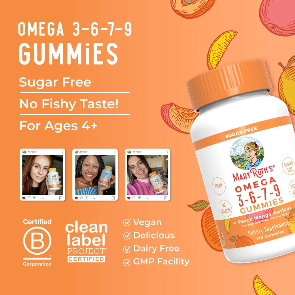 MaryRuth Organics Vegan Omega 3 6 7 9 Gummies | Up to 4 Month Supply | Omega 3 Supplement with Flaxseed Oil | Omega 3 Gummies - TrustMedUSA