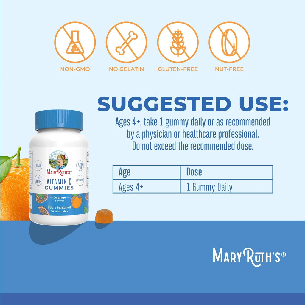 MaryRuth Organics Vegan Vitamin C Gummies | 2 Month Supply | Immune Support Supplement for Adults & Kids | Chewable Vitamin C Gummy Vitamins | Non-GMO | Pectin Based | 60 Count - TrustMedUSA