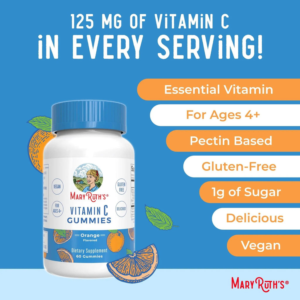 MaryRuth Organics Vegan Vitamin C Gummies | 2 Month Supply | Immune Support Supplement for Adults & Kids | Chewable Vitamin C Gummy Vitamins | Non-GMO | Pectin Based | 60 Count - TrustMedUSA