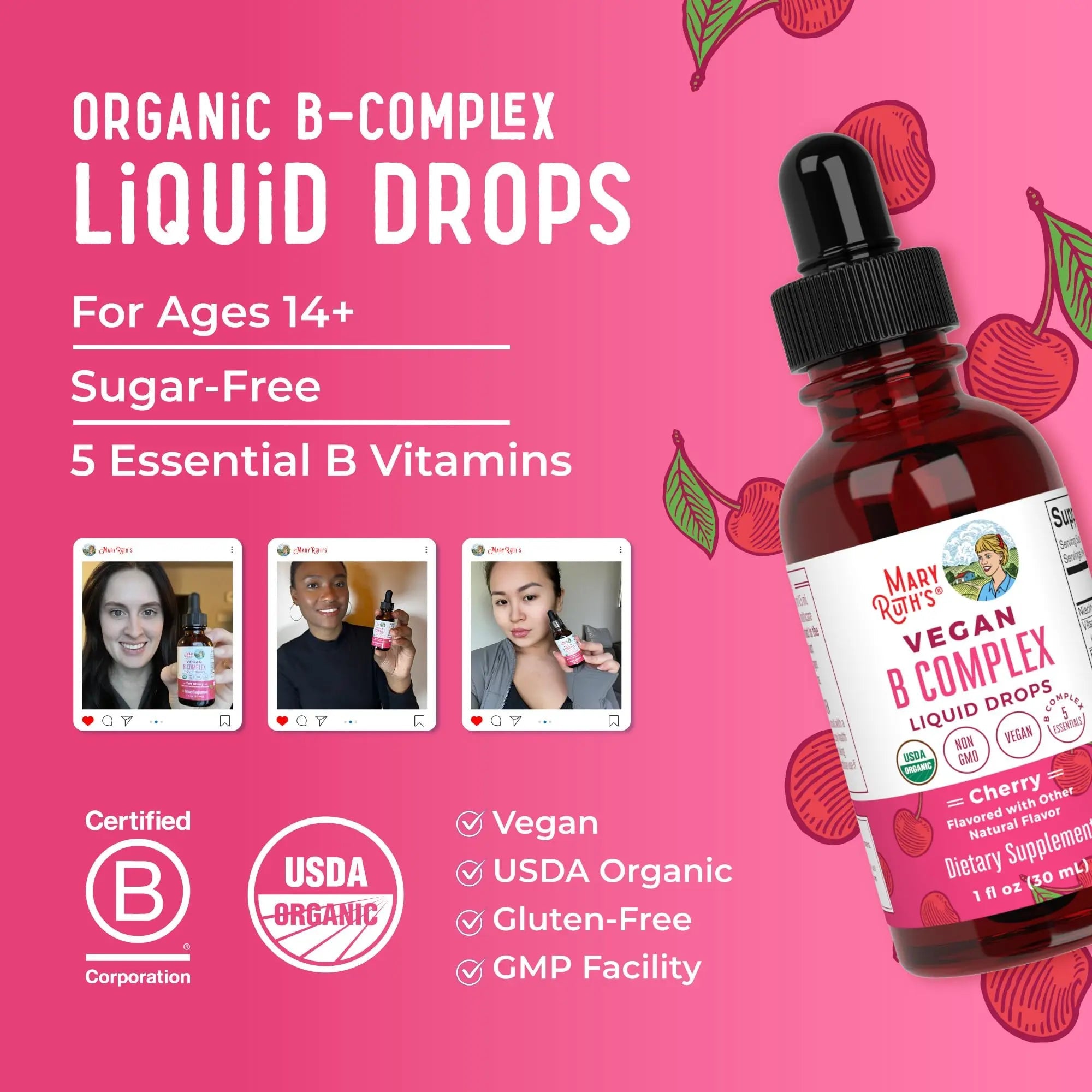MaryRuth Organics Vitamin B Complex | B Vitamins Complex | Biotin | Vitamin B12 | Niacin | Folate | Metabolic Support Supplement | Vegan | USDA Organic - TrustMedUSA