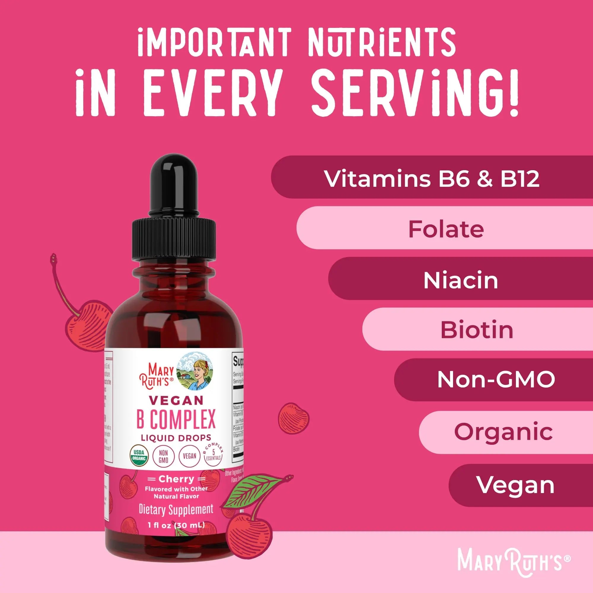 MaryRuth Organics Vitamin B Complex | B Vitamins Complex | Biotin | Vitamin B12 | Niacin | Folate | Metabolic Support Supplement | Vegan | USDA Organic - TrustMedUSA