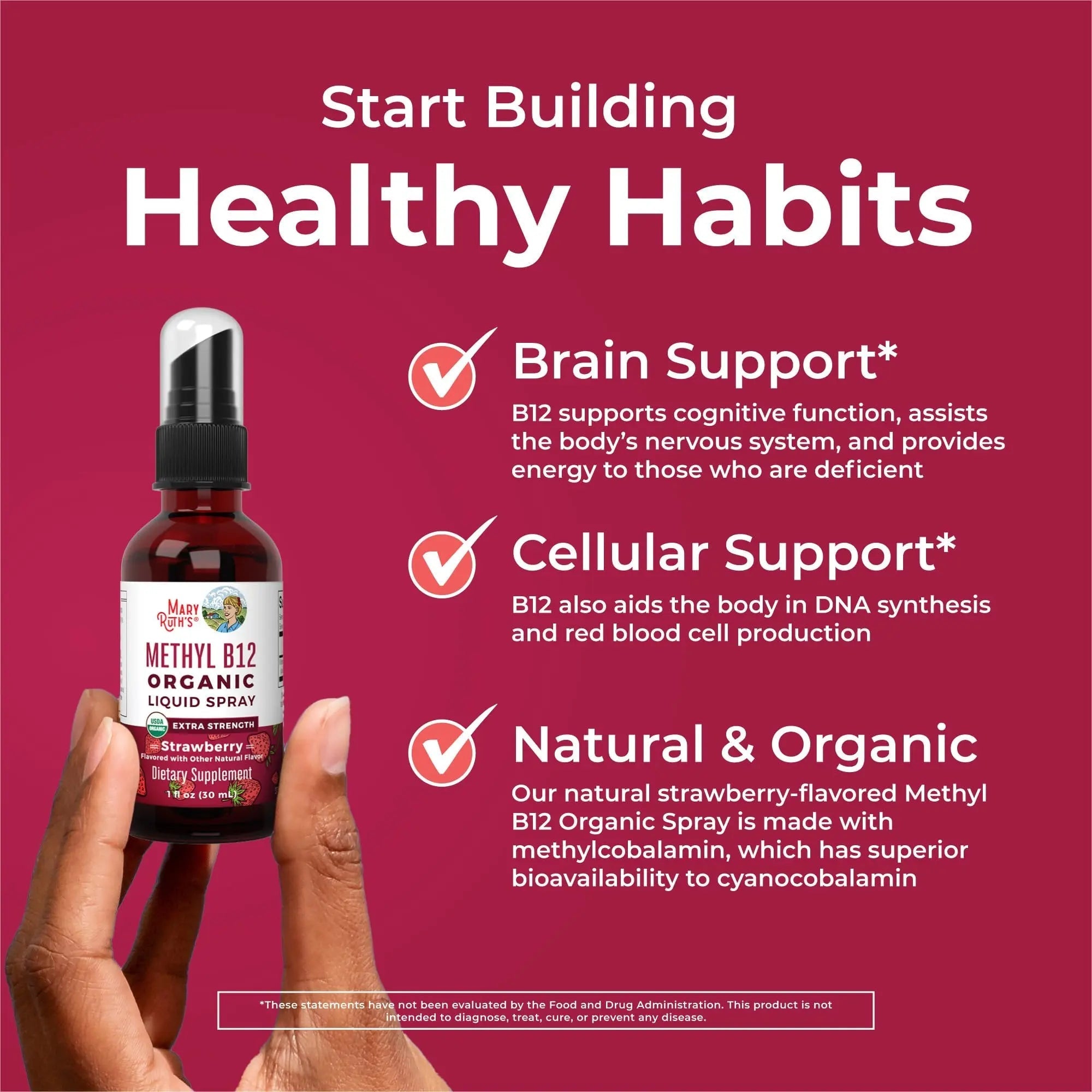 MaryRuth Organics Vitamin B12 Liquid Spray | Vegan, Non-GMO, Gluten-Free | USDA Organic Supplement | Energy & Nervous System Support | B12 Vitamins for Women & Men | 720 mcg | 1 Fl Oz - TrustMedUSA