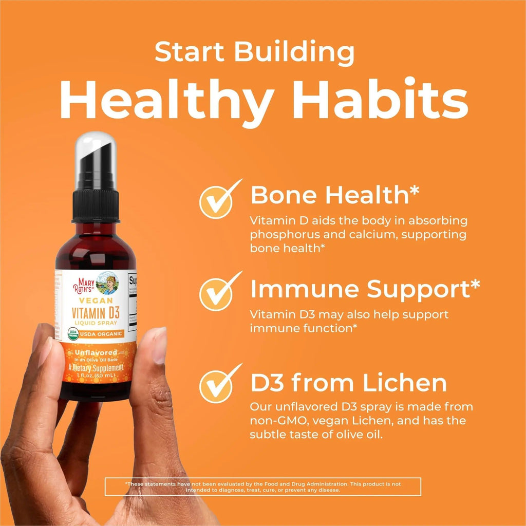 MaryRuth Organics Vitamin D USDA Organic | VIT D3 Liquid | Sugar Free | Liquid VIT D Spray Immune Support for Adults & Kids | Bone Health| Vegan | Gluten Free | Non-GMO | 30 Servings - TrustMedUSA