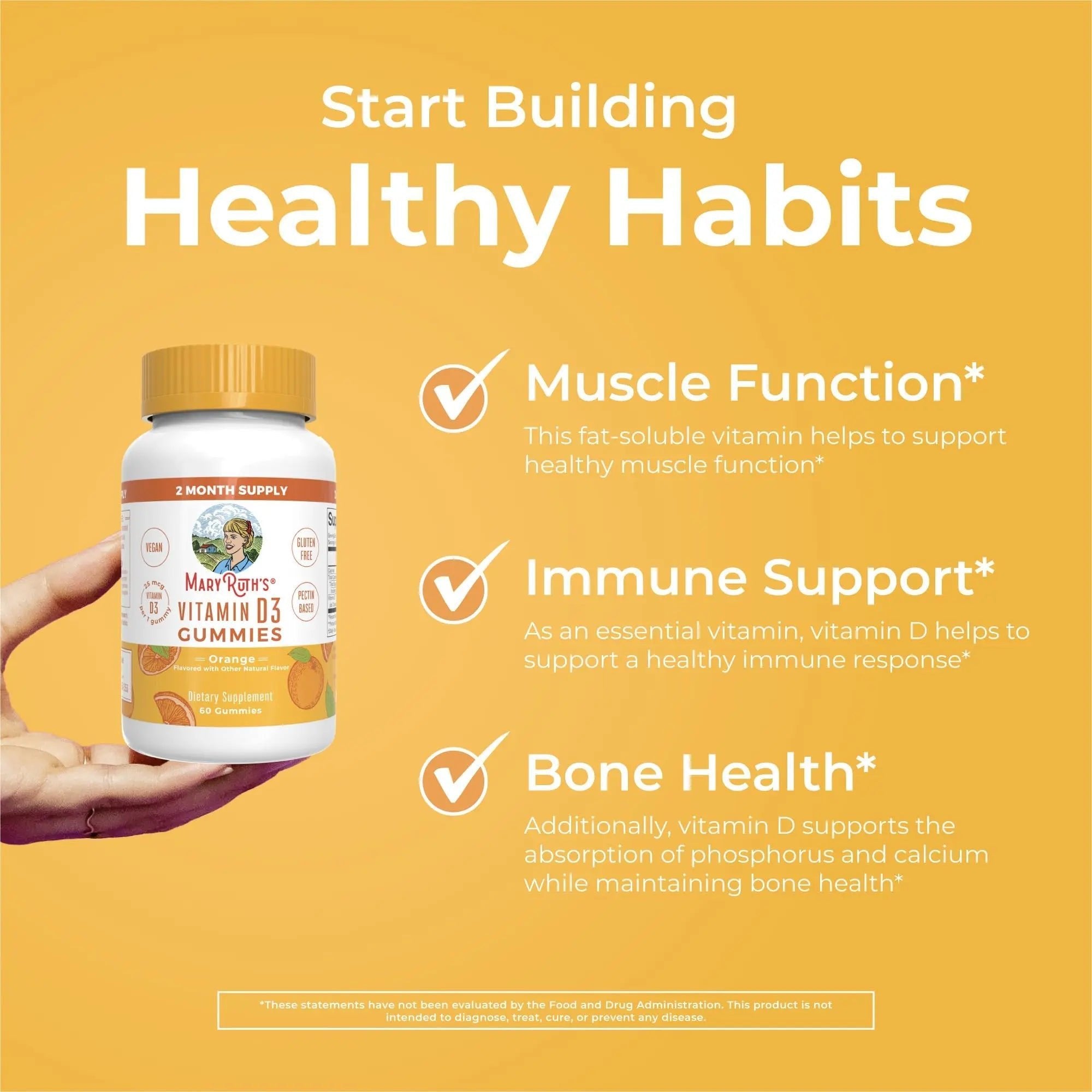 MaryRuth Organics Vitamin D3 Gummies | 2 Month Supply | Adults & Kids Vitamin D Gummy | Immune Support Supplement | VIT D3 1000IU for Bone Health&Muscle Function | Vegan | Non-GMO | Gluten Free | 60 - TrustMedUSA