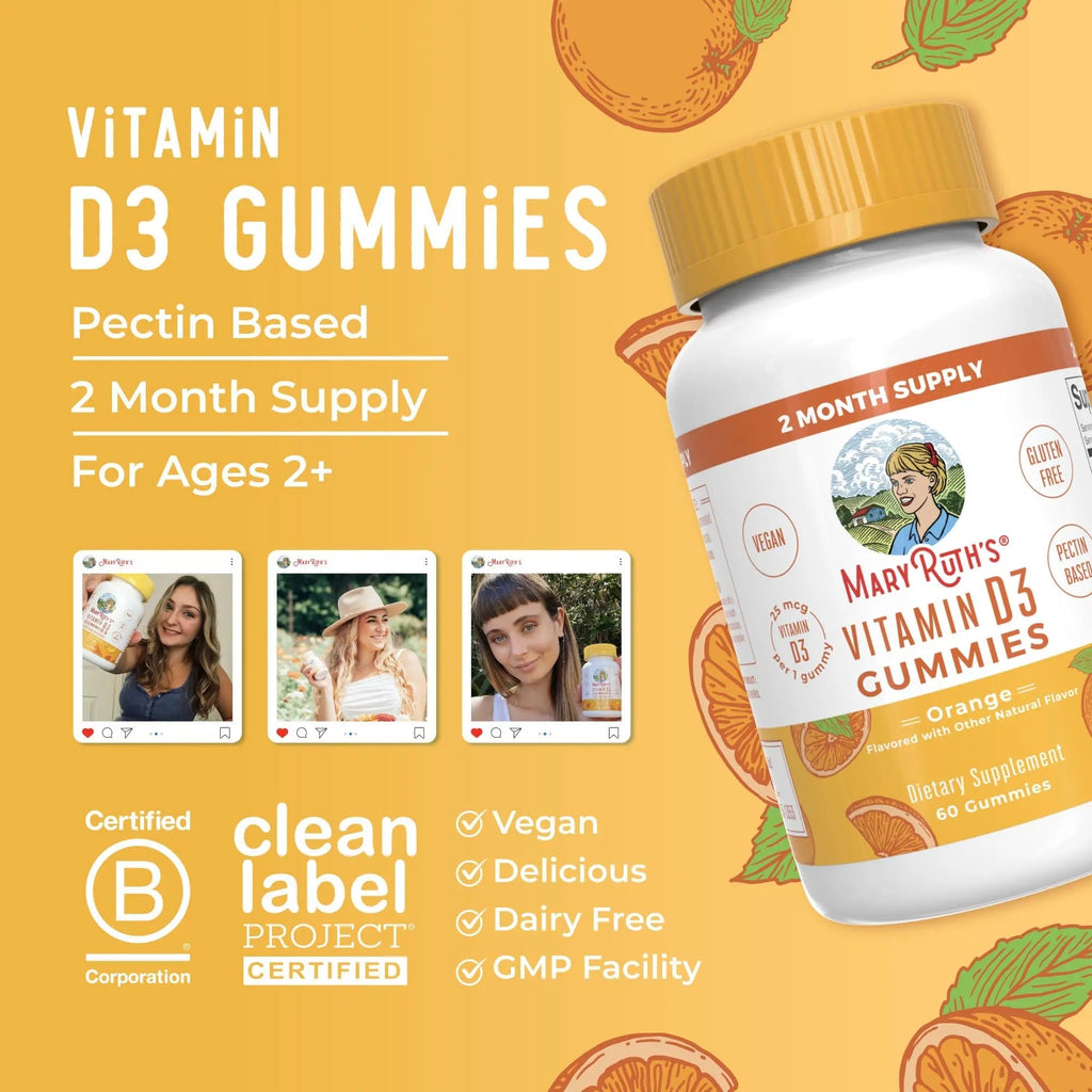 MaryRuth Organics Vitamin D3 Gummies | 2 Month Supply | Adults & Kids Vitamin D Gummy | Immune Support Supplement | VIT D3 1000IU for Bone Health&Muscle Function | Vegan | Non-GMO | Gluten Free | 60 - TrustMedUSA