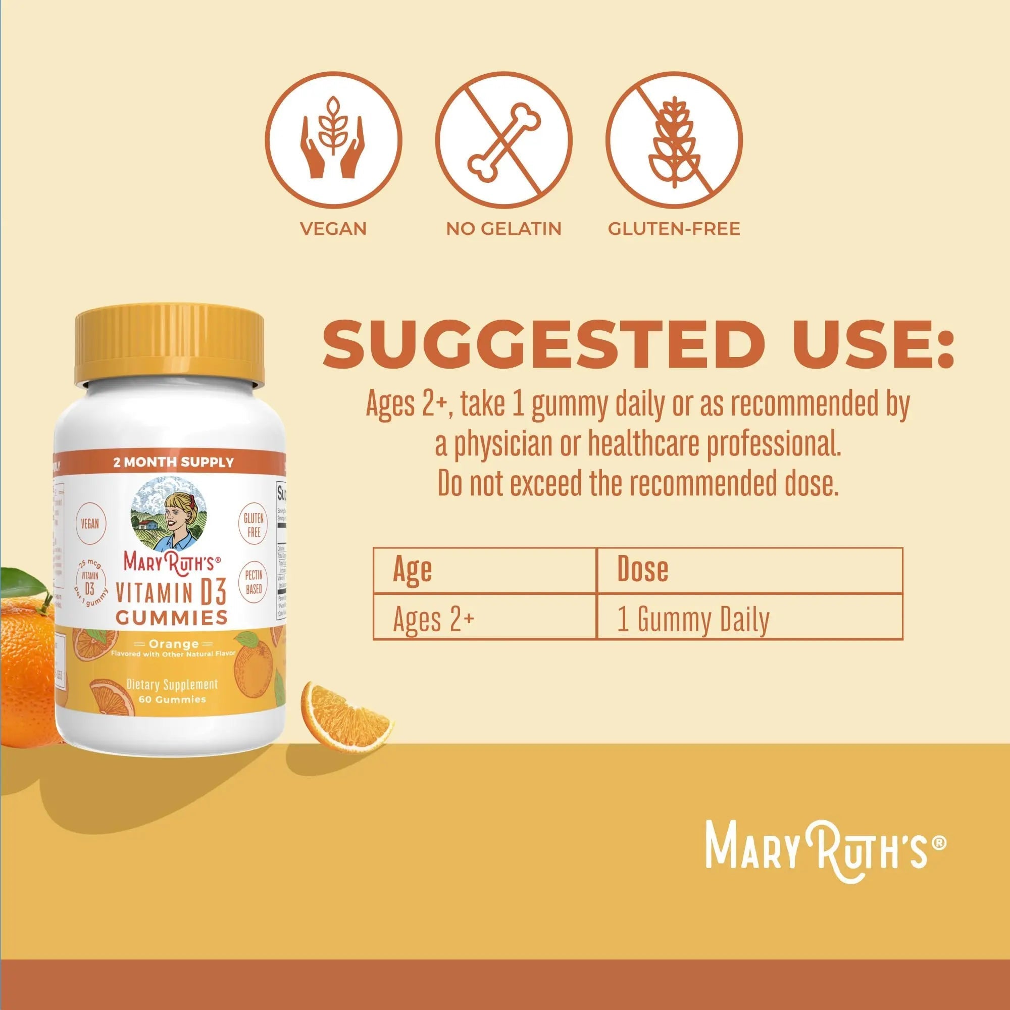 MaryRuth Organics Vitamin D3 Gummies | 2 Month Supply | Adults & Kids Vitamin D Gummy | Immune Support Supplement | VIT D3 1000IU for Bone Health&Muscle Function | Vegan | Non-GMO | Gluten Free | 60 - TrustMedUSA