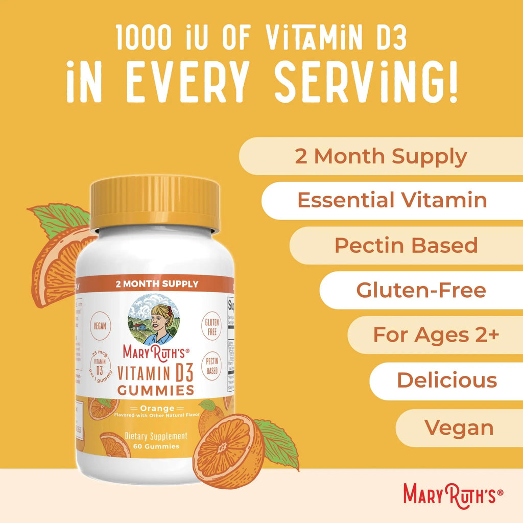 MaryRuth Organics Vitamin D3 Gummies | 2 Month Supply | Adults & Kids Vitamin D Gummy | Immune Support Supplement | VIT D3 1000IU for Bone Health&Muscle Function | Vegan | Non-GMO | Gluten Free | 60 - TrustMedUSA