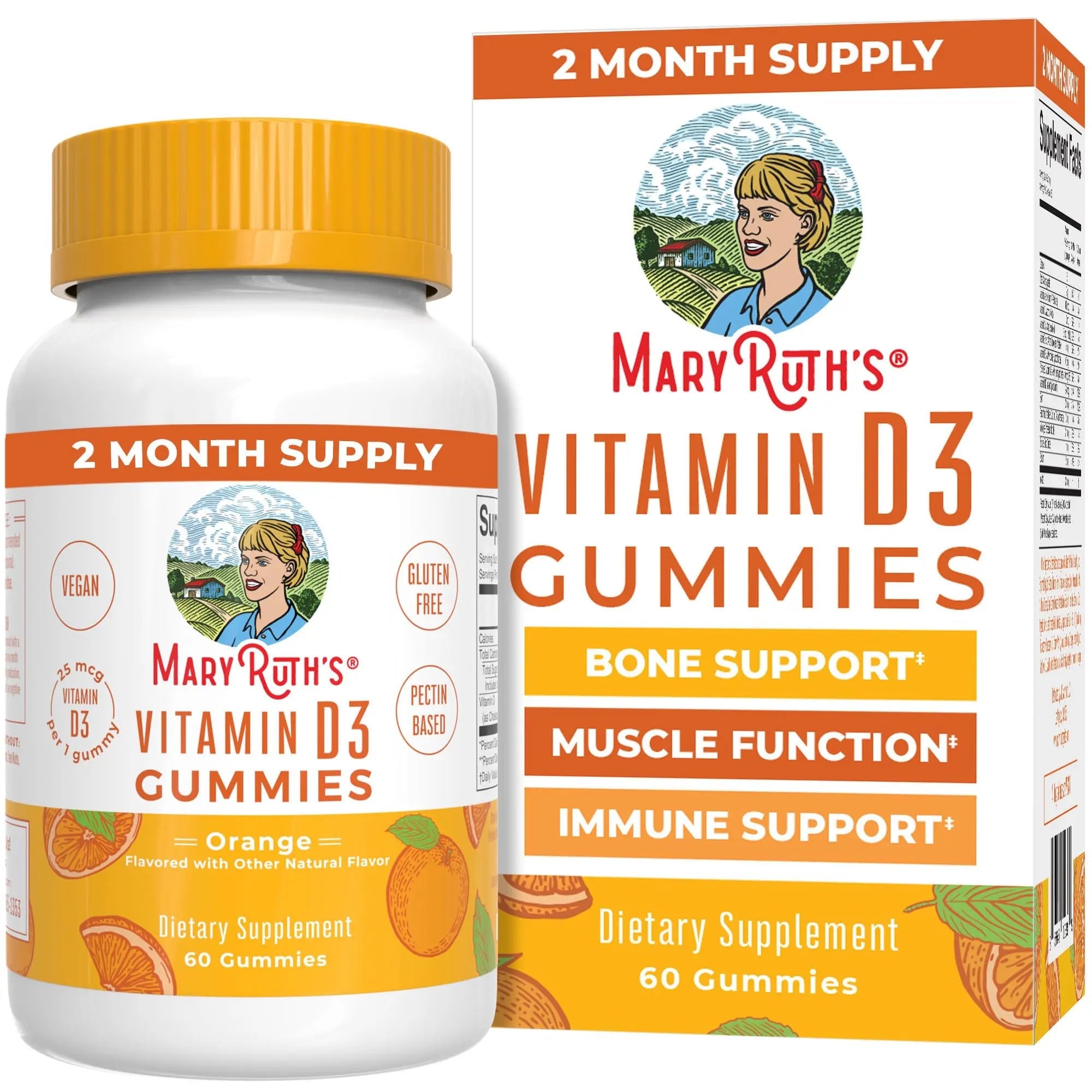 MaryRuth Organics Vitamin D3 Gummies | 2 Month Supply | Adults & Kids Vitamin D Gummy | Immune Support Supplement | VIT D3 1000IU for Bone Health&Muscle Function | Vegan | Non-GMO | Gluten Free | 60 - TrustMedUSA