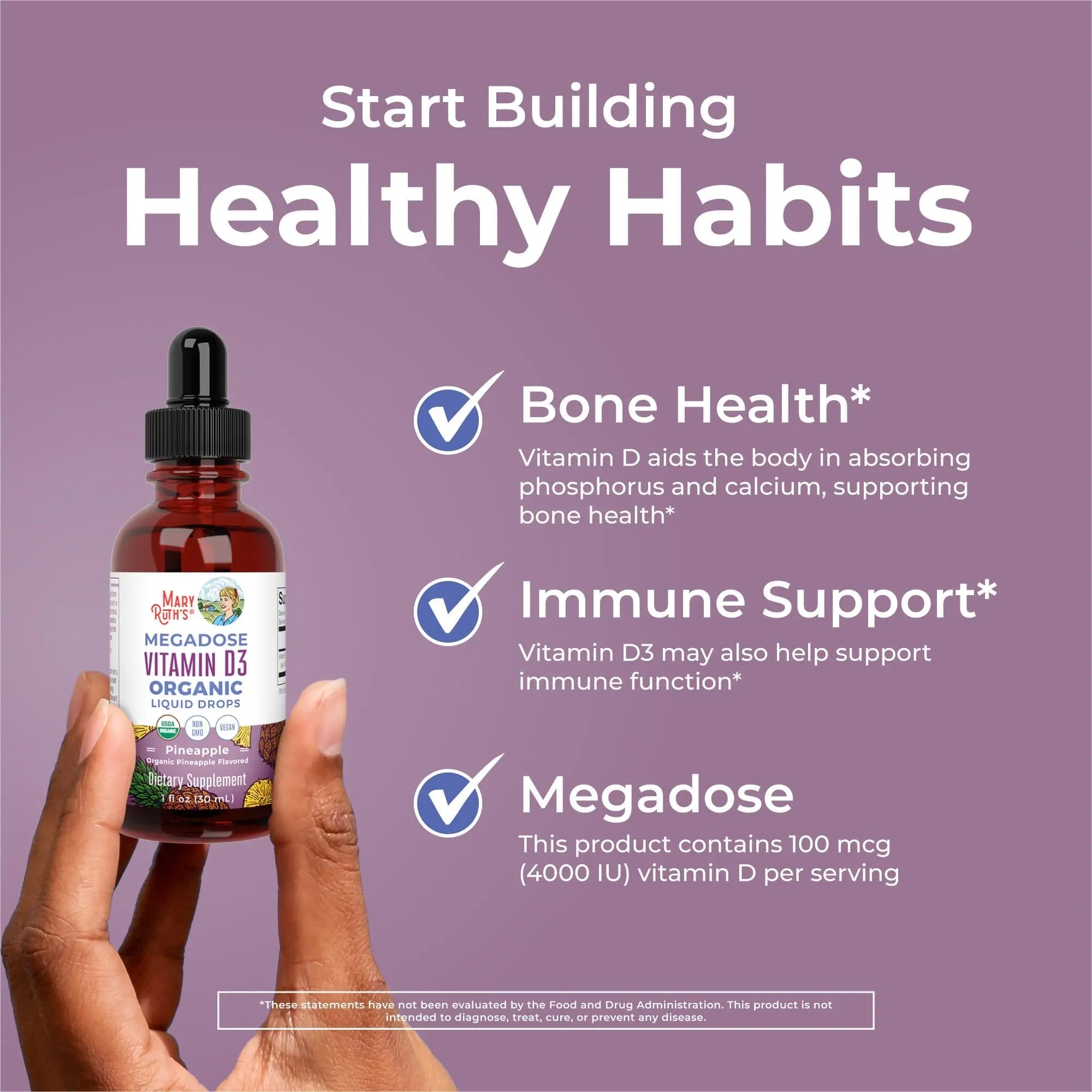 MaryRuth Organics Vitamin D3 Liquid Drops | Megadose 4000 IU | USDA Organic Liquid Vitamin D Spray for Adults & Kids | Immune Support & Bone Health | Vegan | Gluten Free | Non-GMO | 30 Servings - TrustMedUSA