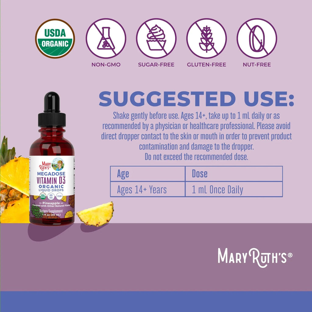 MaryRuth Organics Vitamin D3 Liquid Drops | Megadose 4000 IU | USDA Organic Liquid Vitamin D Spray for Adults & Kids | Immune Support & Bone Health | Vegan | Gluten Free | Non-GMO | 30 Servings - TrustMedUSA