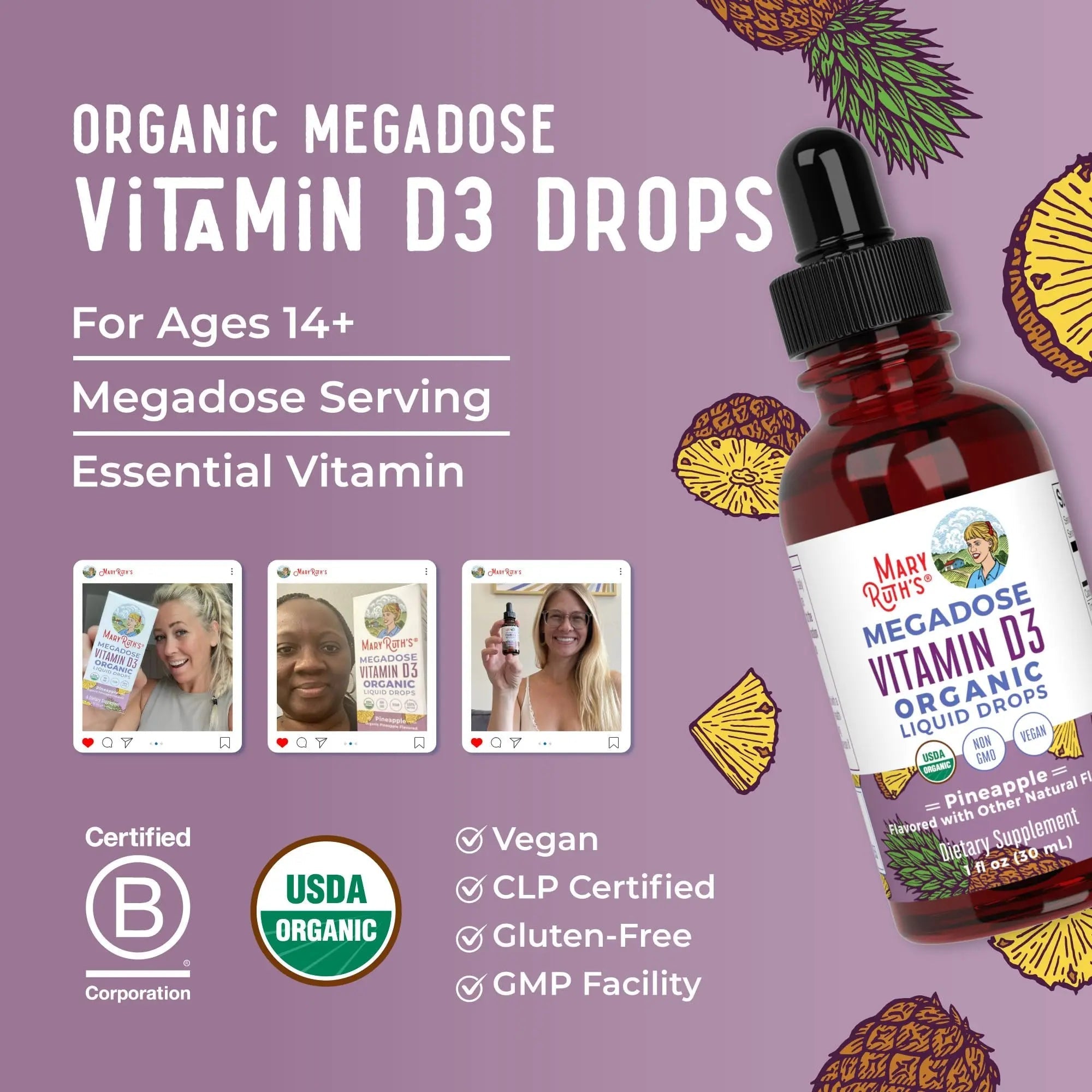 MaryRuth Organics Vitamin D3 Liquid Drops | Megadose 4000 IU | USDA Organic Liquid Vitamin D Spray for Adults & Kids | Immune Support & Bone Health | Vegan | Gluten Free | Non-GMO | 30 Servings - TrustMedUSA