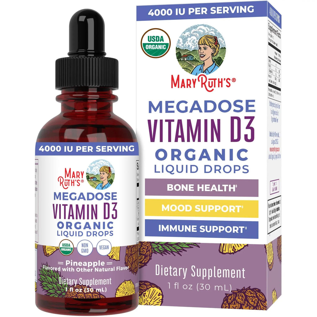 MaryRuth Organics Vitamin D3 Liquid Drops | Megadose 4000 IU | USDA Organic Liquid Vitamin D Spray for Adults & Kids | Immune Support & Bone Health | Vegan | Gluten Free | Non-GMO | 30 Servings - TrustMedUSA