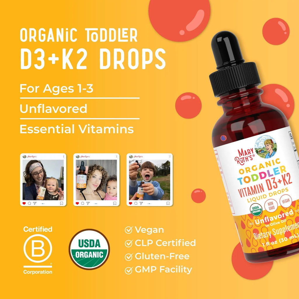 MaryRuth Organics Vitamin D3 | Vitamin K2 | Vitamin D3 K2 Drops | K2 D3 Vitamin Liquid Supplement for Toddlers | Kids Supplement for Calcium Absorption Strong Bones | Vegan | Gluten Free | 1 Fl Oz - TrustMedUSA
