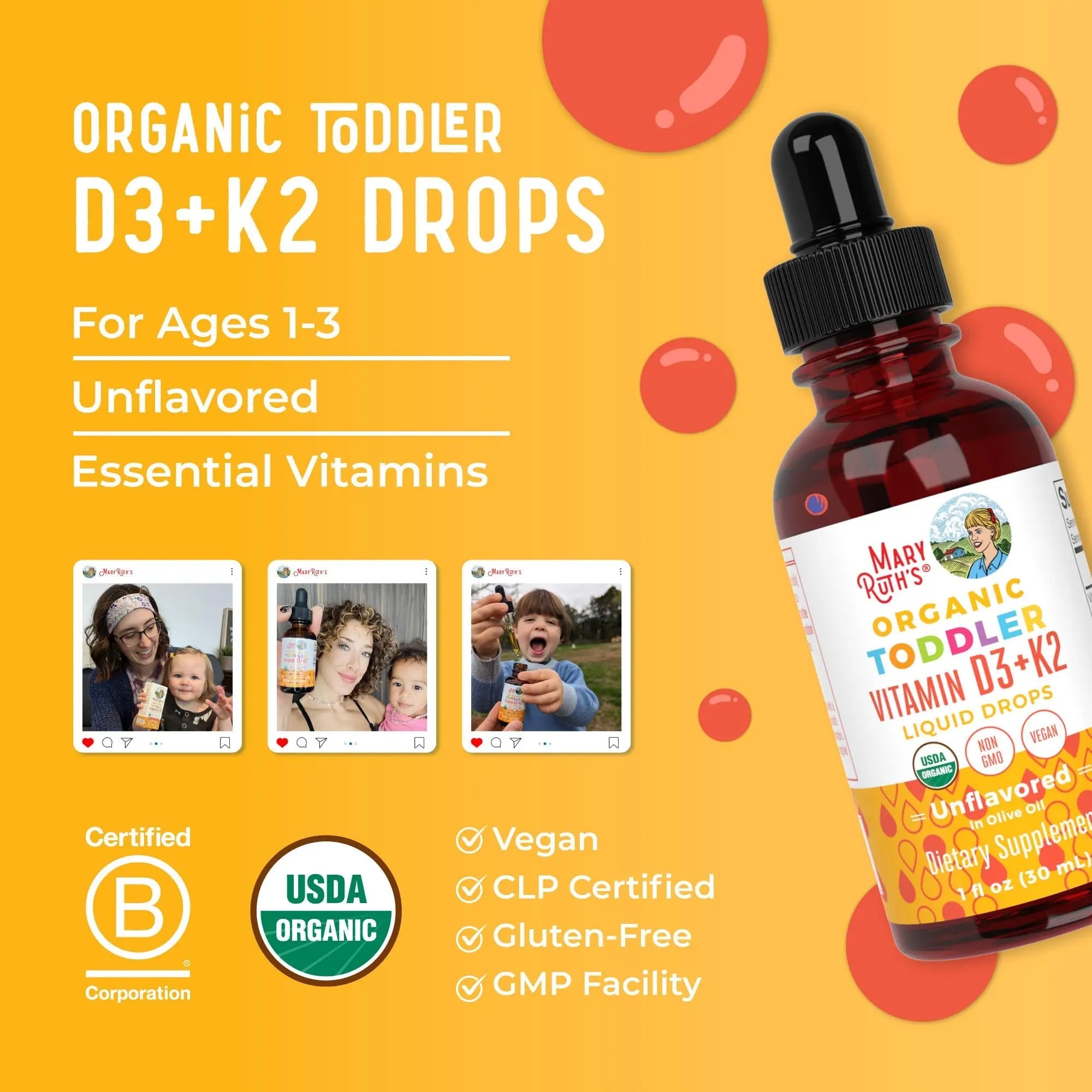 MaryRuth Organics Vitamin D3 | Vitamin K2 | Vitamin D3 K2 Drops | K2 D3 Vitamin Liquid Supplement for Toddlers | Kids Supplement for Calcium Absorption Strong Bones | Vegan | Gluten Free | 1 Fl Oz - TrustMedUSA