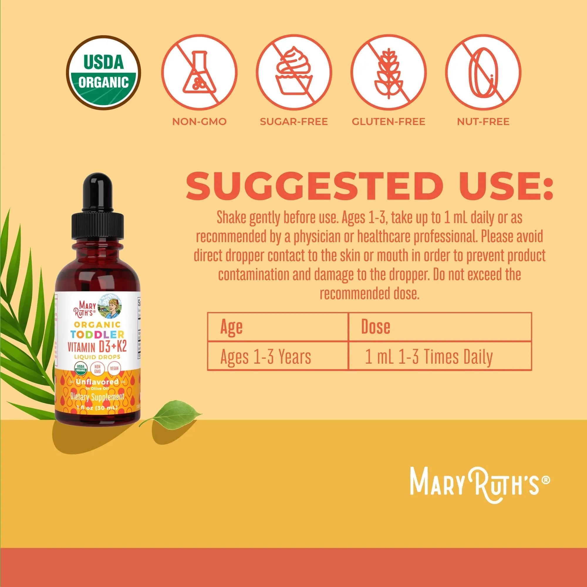 MaryRuth Organics Vitamin D3 | Vitamin K2 | Vitamin D3 K2 Drops | K2 D3 Vitamin Liquid Supplement for Toddlers | Kids Supplement for Calcium Absorption Strong Bones | Vegan | Gluten Free | 1 Fl Oz - TrustMedUSA