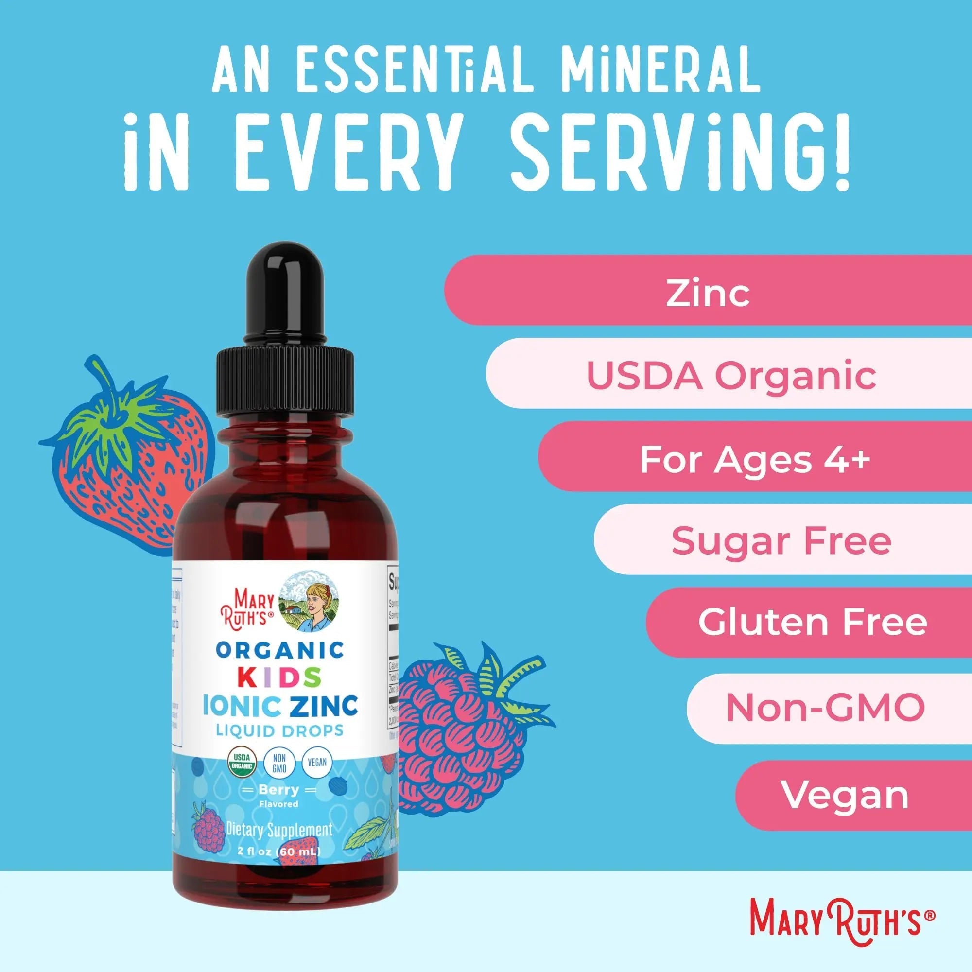 MaryRuth Organics Zinc Supplement for Immune Support, Immune Support Supplement for Kids, Ages 4-13, Zinc Sulfate, Vegan, USDA Organic, Glycerin Based, 2 Fl Oz - TrustMedUSA