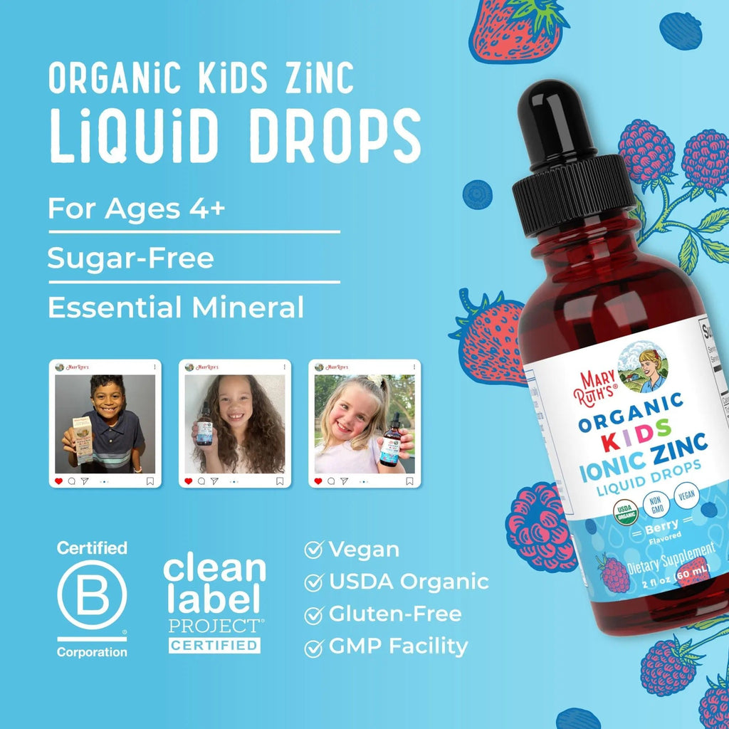 MaryRuth Organics Zinc Supplement for Immune Support, Immune Support Supplement for Kids, Ages 4-13, Zinc Sulfate, Vegan, USDA Organic, Glycerin Based, 2 Fl Oz - TrustMedUSA
