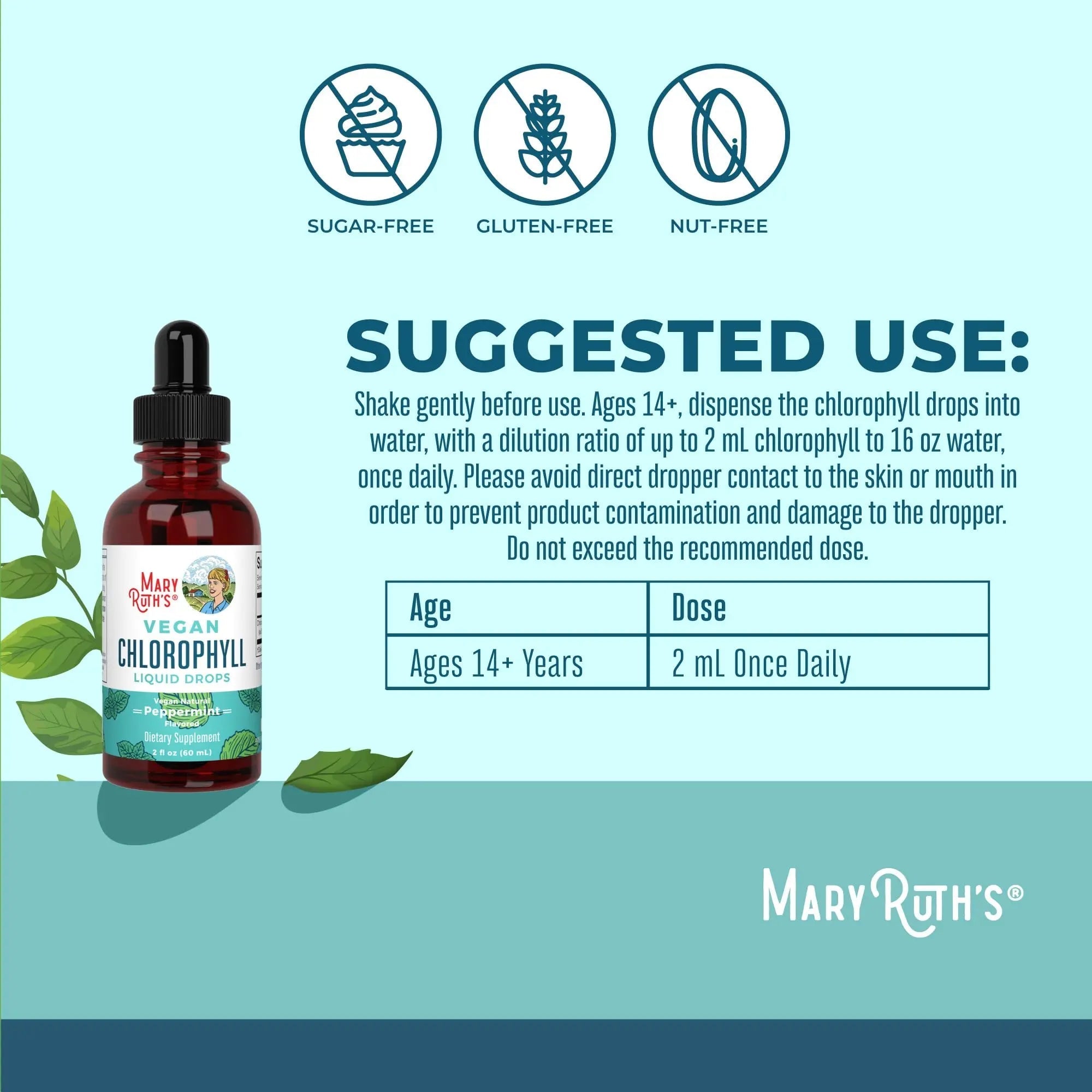 MaryRuth's Chlorophyll Liquid Drops | Clean Label Project Certified® | Vegan | Non-Diluted Liquid Chlorophyll| Mulberry Derived Supplement for Ages 14+ | Non-GMO | Delicious Minty Flavor | 2 Fl Oz - TrustMedUSA