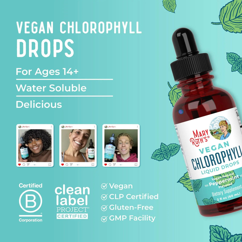 MaryRuth's Chlorophyll Liquid Drops | Clean Label Project Certified® | Vegan | Non-Diluted Liquid Chlorophyll| Mulberry Derived Supplement for Ages 14+ | Non-GMO | Delicious Minty Flavor | 2 Fl Oz - TrustMedUSA