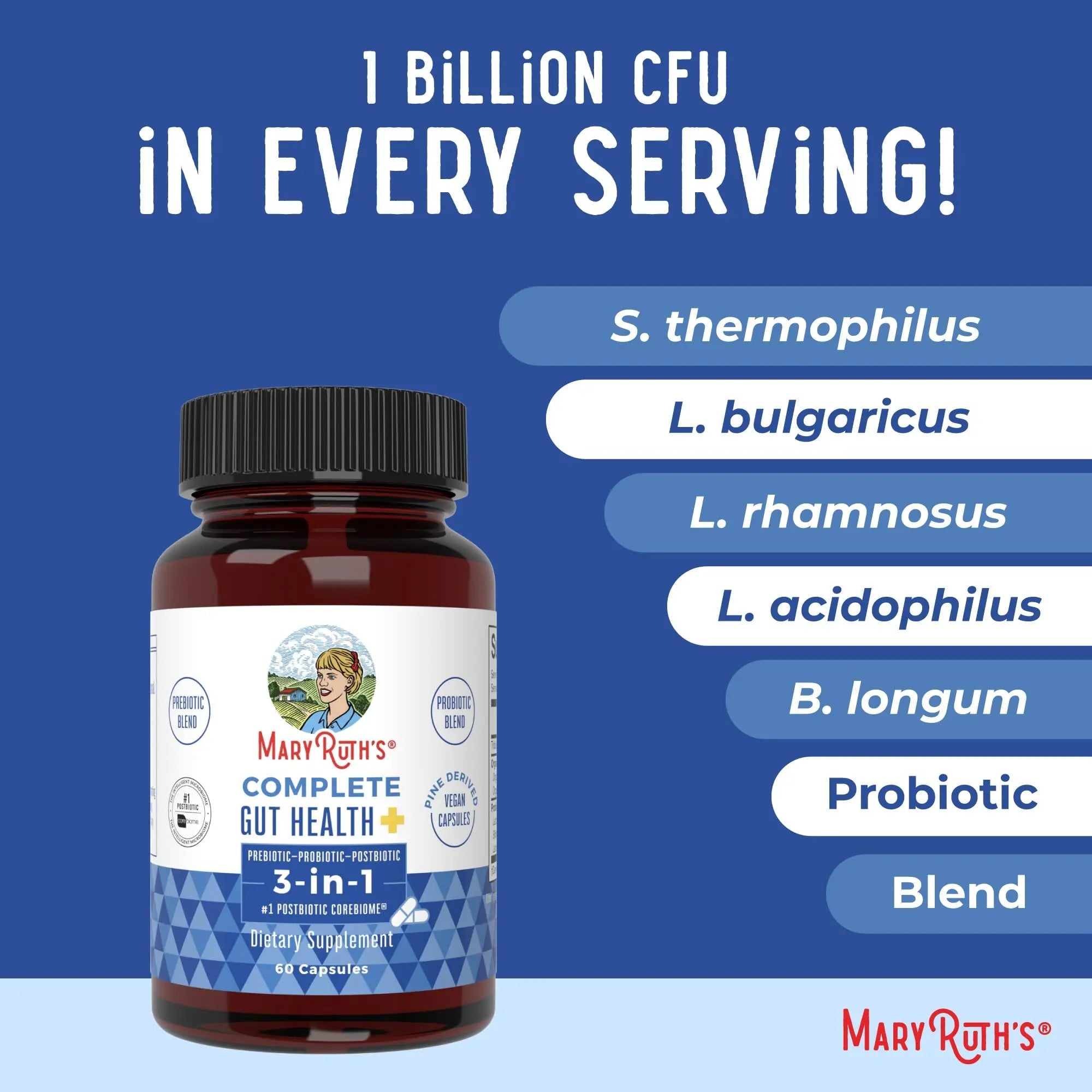 MARYRUTH'S Complete Gut Health+ Capsules | 5 Probiotic Blend | Butyrate | Corebiome® | Vegan Gut Support | Support Gastrointestinal Health & Microbiome - TrustMedUSA