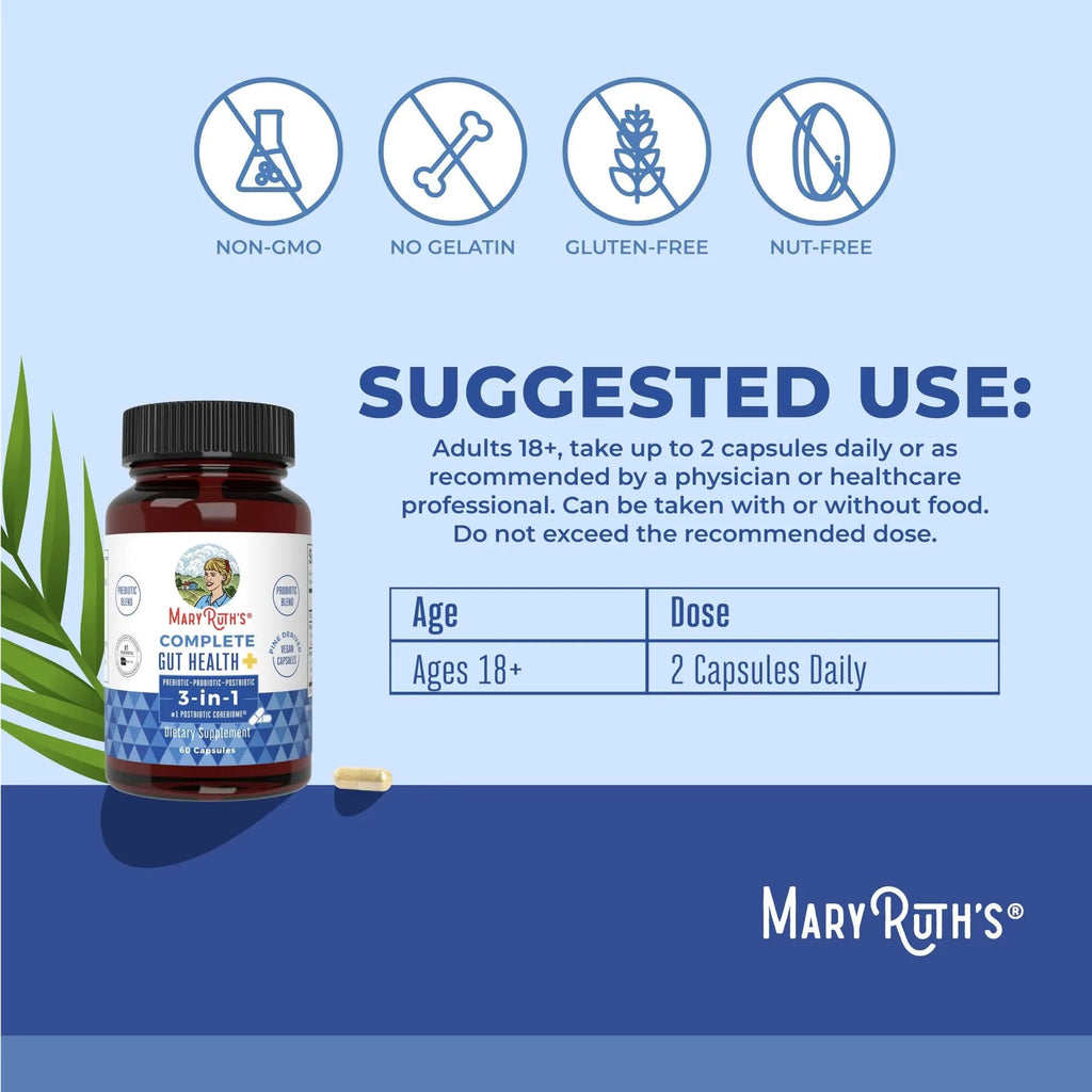 MARYRUTH'S Complete Gut Health+ Capsules | 5 Probiotic Blend | Butyrate | Corebiome® | Vegan Gut Support | Support Gastrointestinal Health & Microbiome - TrustMedUSA
