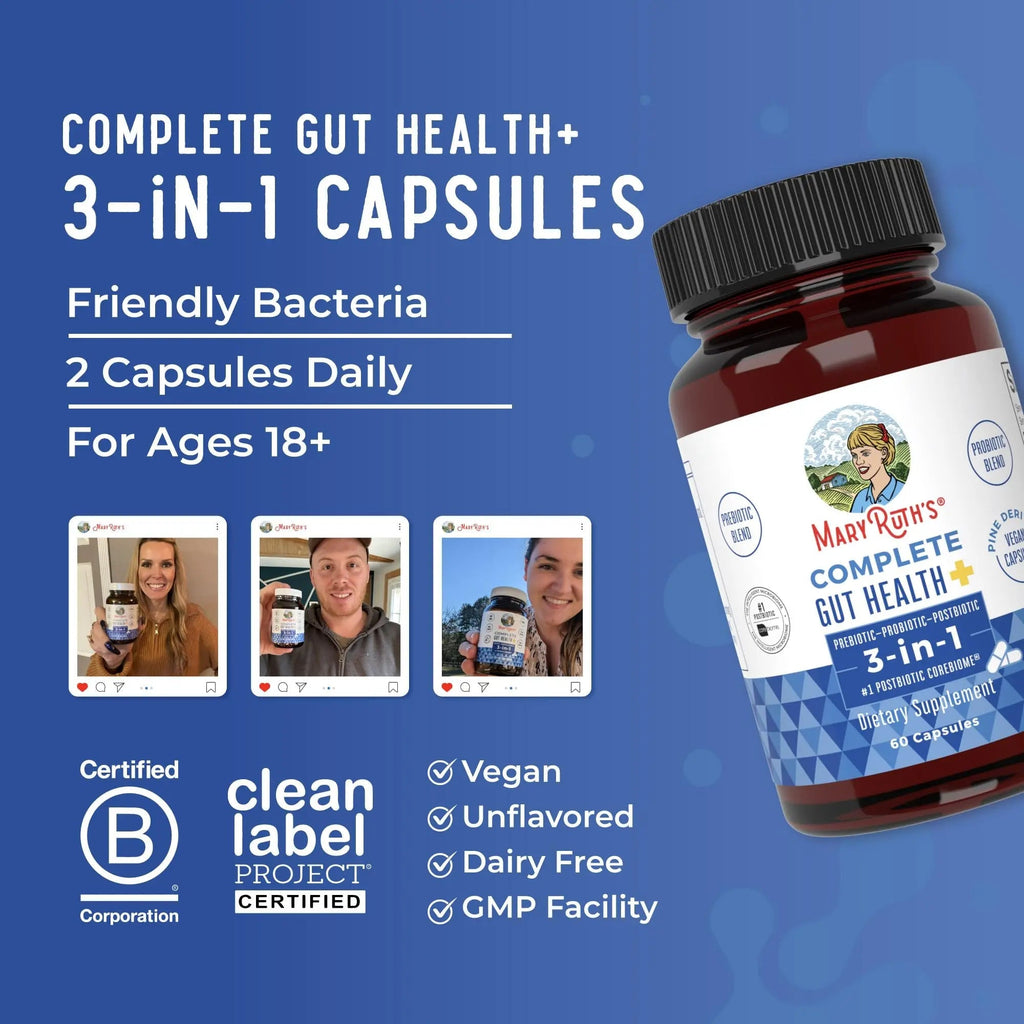MARYRUTH'S Complete Gut Health+ Capsules | 5 Probiotic Blend | Butyrate | Corebiome® | Vegan Gut Support | Support Gastrointestinal Health & Microbiome - TrustMedUSA