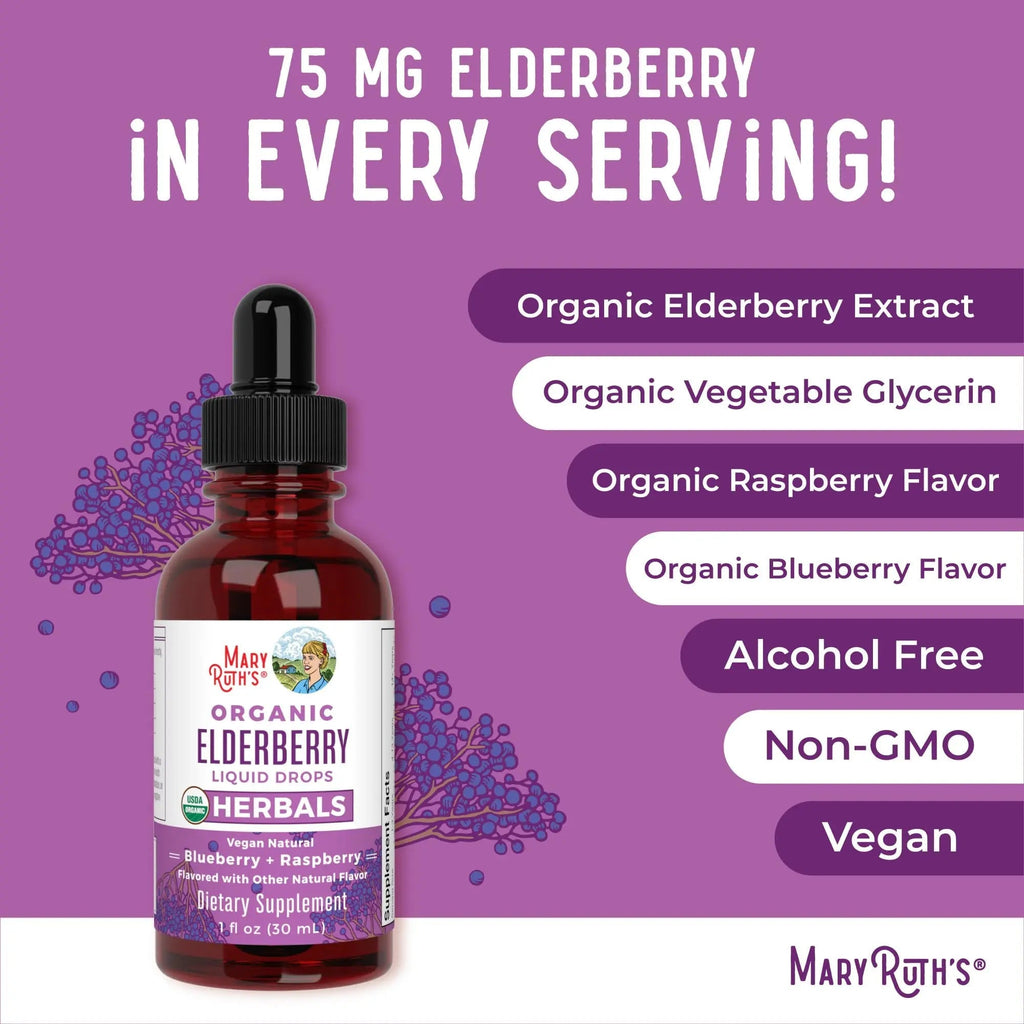 MARYRUTH'S Elderberry Liquid Drops for Adults & Kids | Immune Support | Antioxidant | Overall Wellness | Elder Berry Extract | USDA Organic | Sugar Free | Vegan | Non-GMO | Gluten Free | 1 Fl Oz - TrustMedUSA