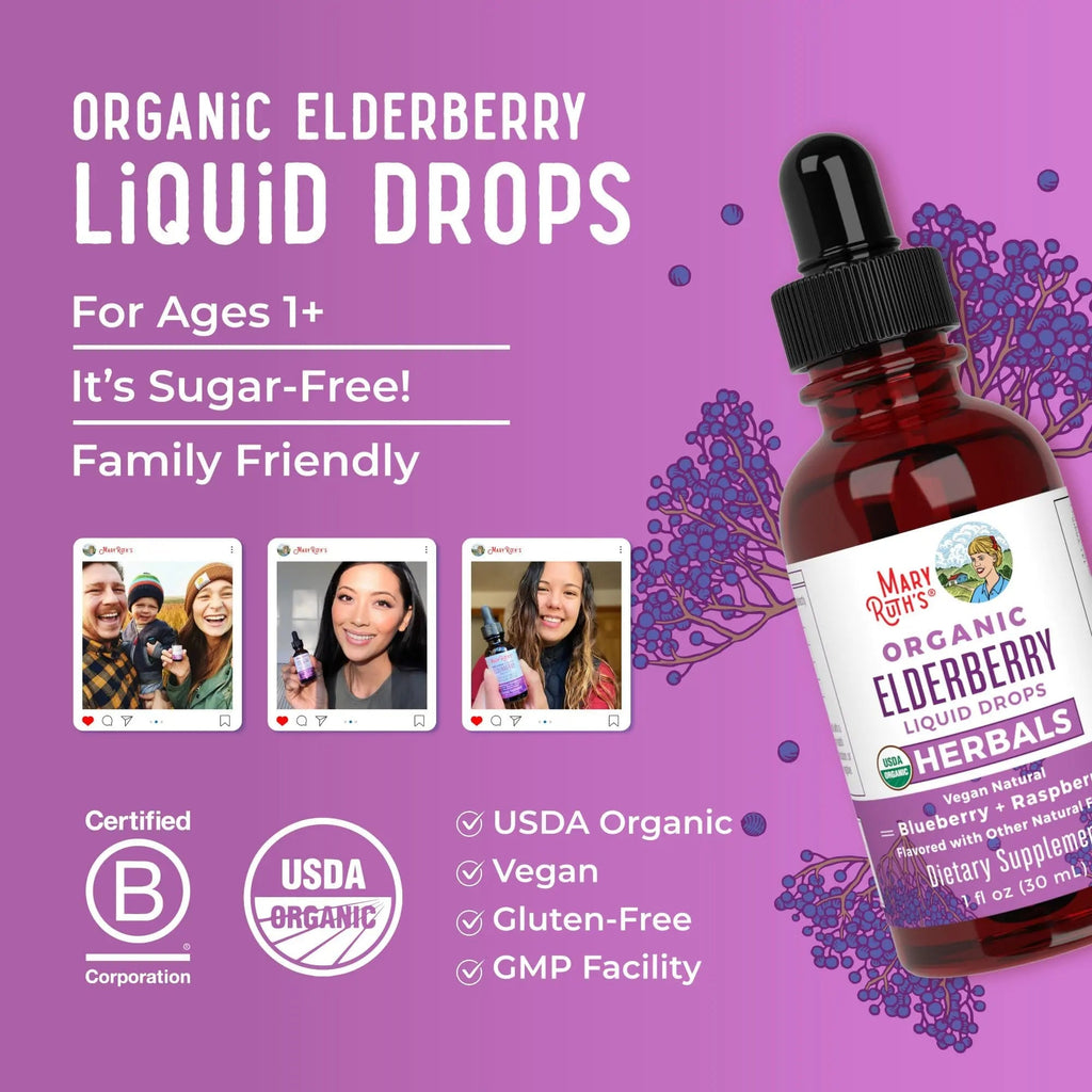 MARYRUTH'S Elderberry Liquid Drops for Adults & Kids | Immune Support | Antioxidant | Overall Wellness | Elder Berry Extract | USDA Organic | Sugar Free | Vegan | Non-GMO | Gluten Free | 1 Fl Oz - TrustMedUSA