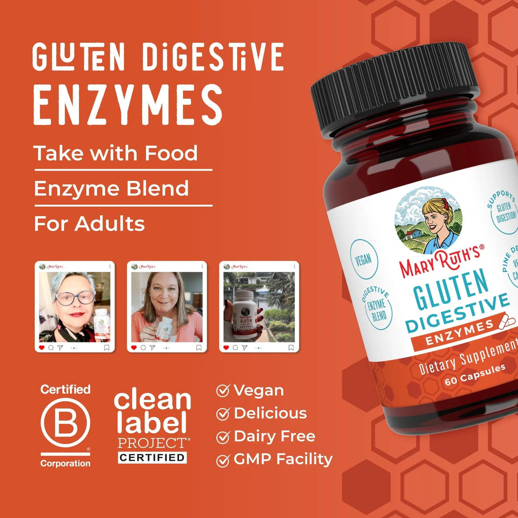 MaryRuth’s Gluten Digestive Enzymes | Up to 2 Month Supply | Proprietary Enzyme Blend | Vegan Pine-Based Capsules | Non-GMO | 60 Count - TrustMedUSA