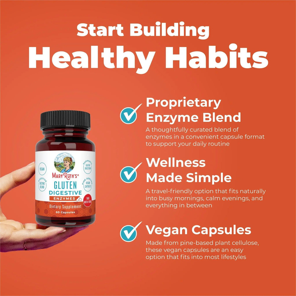 MaryRuth’s Gluten Digestive Enzymes | Up to 2 Month Supply | Proprietary Enzyme Blend | Vegan Pine-Based Capsules | Non-GMO | 60 Count - TrustMedUSA