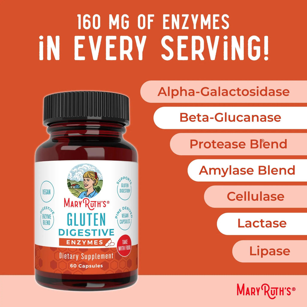 MaryRuth’s Gluten Digestive Enzymes | Up to 2 Month Supply | Proprietary Enzyme Blend | Vegan Pine-Based Capsules | Non-GMO | 60 Count - TrustMedUSA