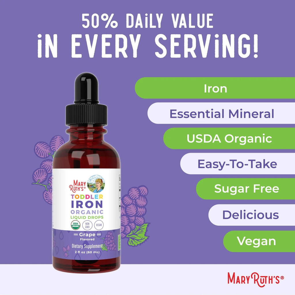MaryRuth's Iron Supplement for Toddlers | Liquid Iron Supplement for Children Ages 1-3 | Iron Supplement for Iron Deficiency | Ferrochel | Sugar Free | Vegan | Non-GMO | Gluten Free | 2 Fl Oz - TrustMedUSA