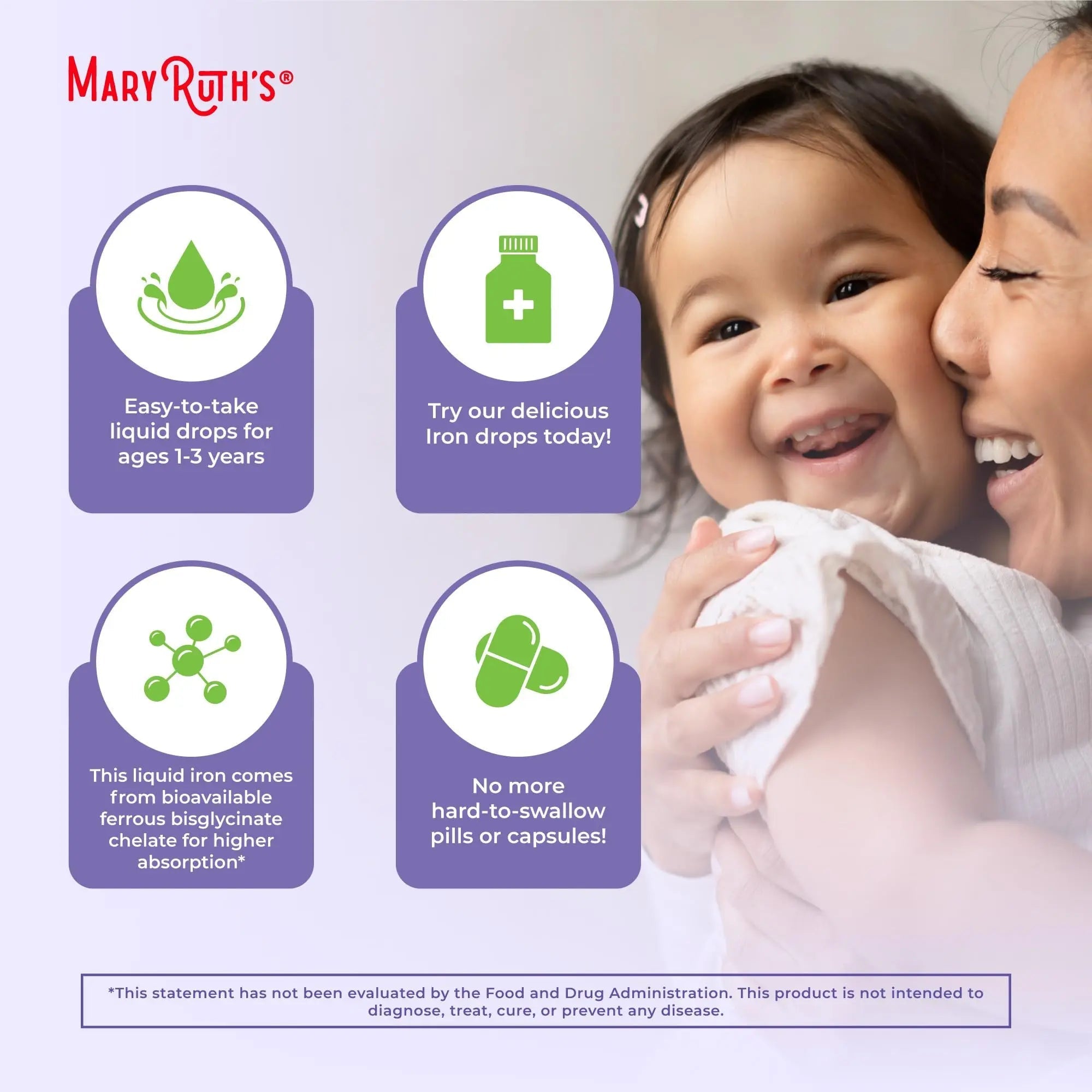 MaryRuth's Iron Supplement for Toddlers | Liquid Iron Supplement for Children Ages 1-3 | Iron Supplement for Iron Deficiency | Ferrochel | Sugar Free | Vegan | Non-GMO | Gluten Free | 2 Fl Oz - TrustMedUSA