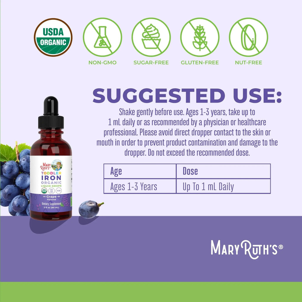 MaryRuth's Iron Supplement for Toddlers | Liquid Iron Supplement for Children Ages 1-3 | Iron Supplement for Iron Deficiency | Ferrochel | Sugar Free | Vegan | Non-GMO | Gluten Free | 2 Fl Oz - TrustMedUSA