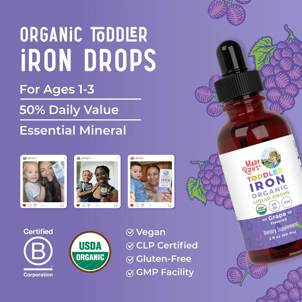 MaryRuth's Iron Supplement for Toddlers | Liquid Iron Supplement for Children Ages 1-3 | Iron Supplement for Iron Deficiency | Ferrochel | Sugar Free | Vegan | Non-GMO | Gluten Free | 2 Fl Oz - TrustMedUSA
