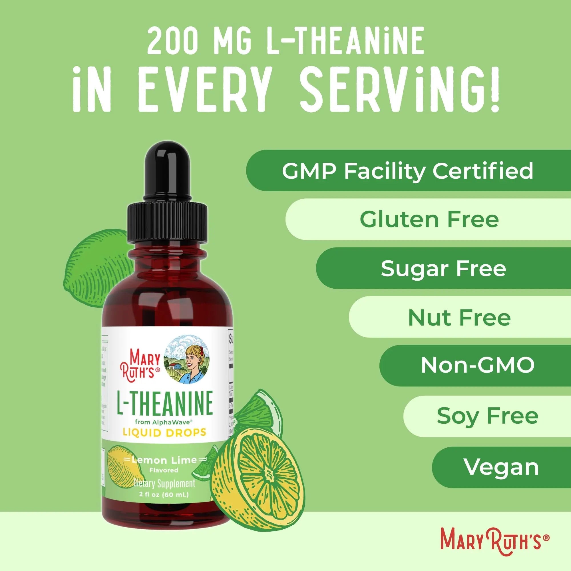 MaryRuth's L Theanine 200mg Liquid Drops | Mood Support for Adults & Kids | Focus Supplement | Natural Sleep Support | Vegan - TrustMedUSA