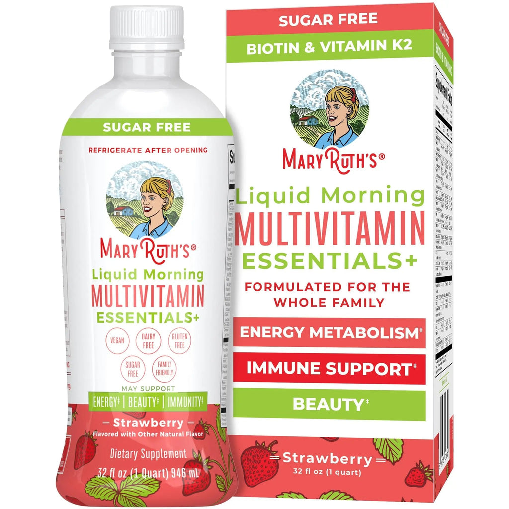 MaryRuth's Liquid Morning Multivitamin Essentials+ | Vitamin A C D E B6 B12 K2 Biotin Zinc | Mens Womens Multivitamin | Immune Support | Beauty | Sugar Free | Vitamins for Ages 1+ | Vegan | 32 Fl Oz - TrustMedUSA