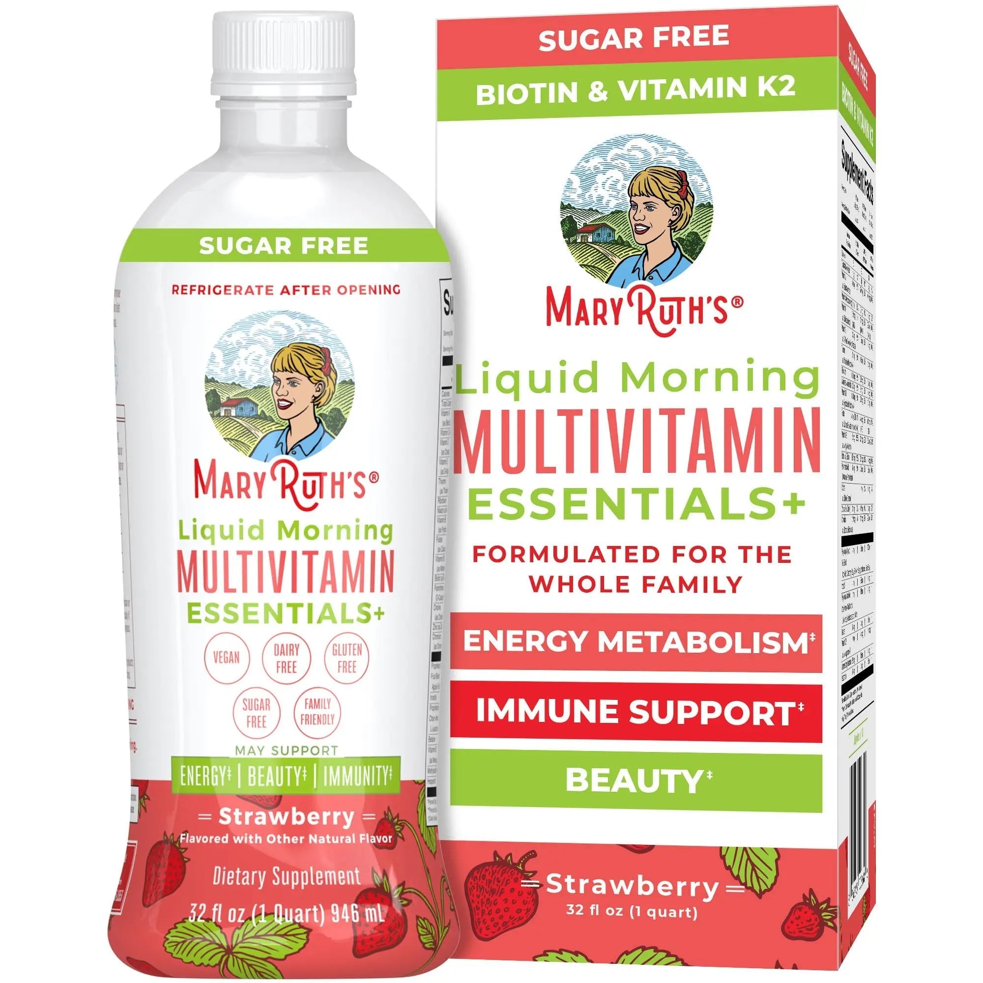 MaryRuth's Liquid Morning Multivitamin Essentials+ | Vitamin A C D E B6 B12 K2 Biotin Zinc | Mens Womens Multivitamin | Immune Support | Beauty | Sugar Free | Vitamins for Ages 1+ | Vegan | 32 Fl Oz - TrustMedUSA