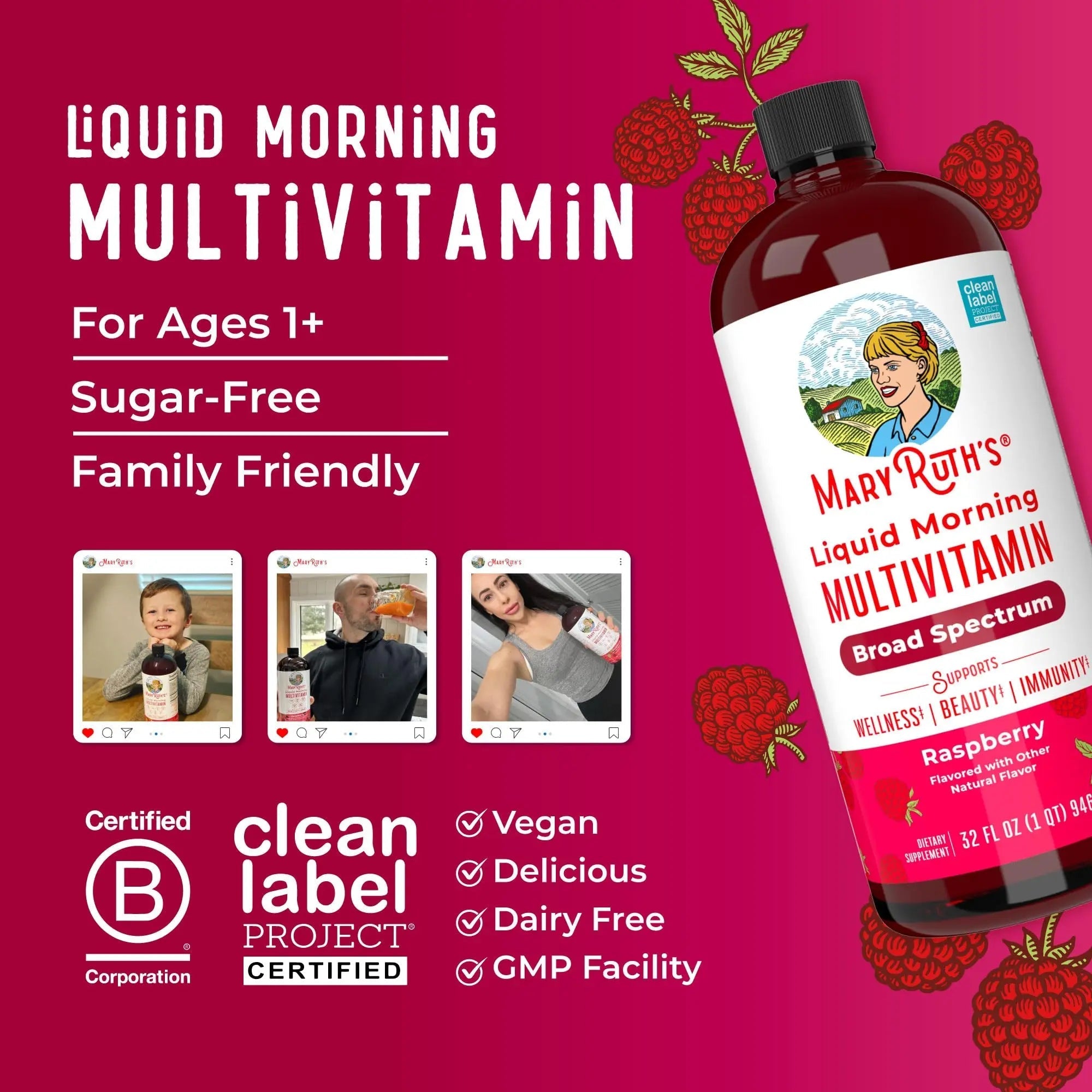 MARYRUTH'S Liquid Morning Multivitamin for Women, Men & Kids | Vitamin A C D E B6 B12 Biotin Zinc | Beauty | Vegan | Non-GMO | Gluten Free | 32 Servings - TrustMedUSA
